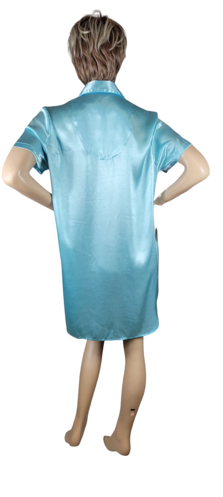 Vintage 90’s Delicates Liquid Satin Poly Turquoise Sleep Shirt Nightgown Sz XL