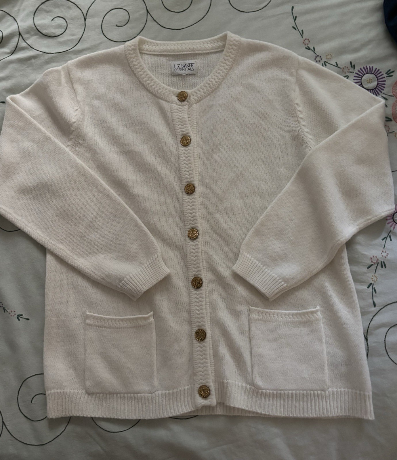 Liz Baker Essentials Vintage Ivory Cardigan Vintage Brass Buttons Cottage Core