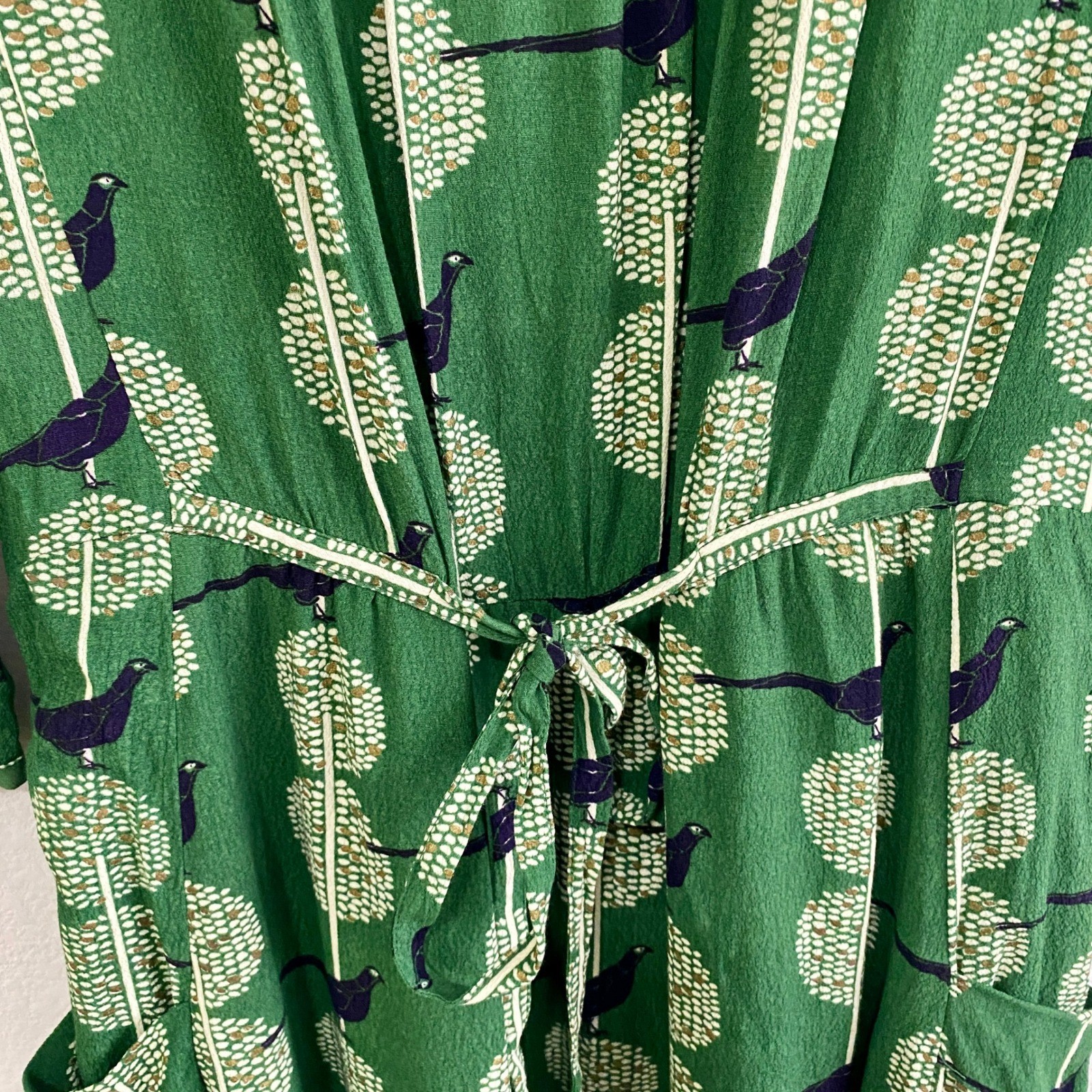 Maeve Anthropologie Green Bird Tree Print Ultra Mini Dress XS Pockets Novelty