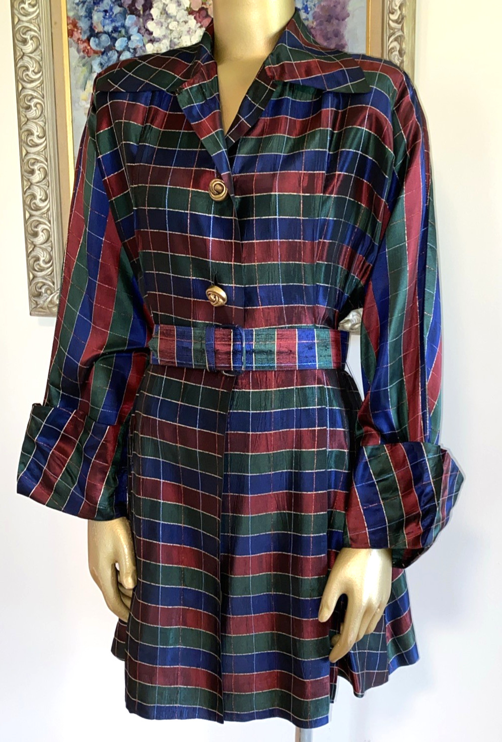 Vintage 40’s 50’s KAMORE Iridescent Taffeta Glam Hostess Jacket L Top Pockets