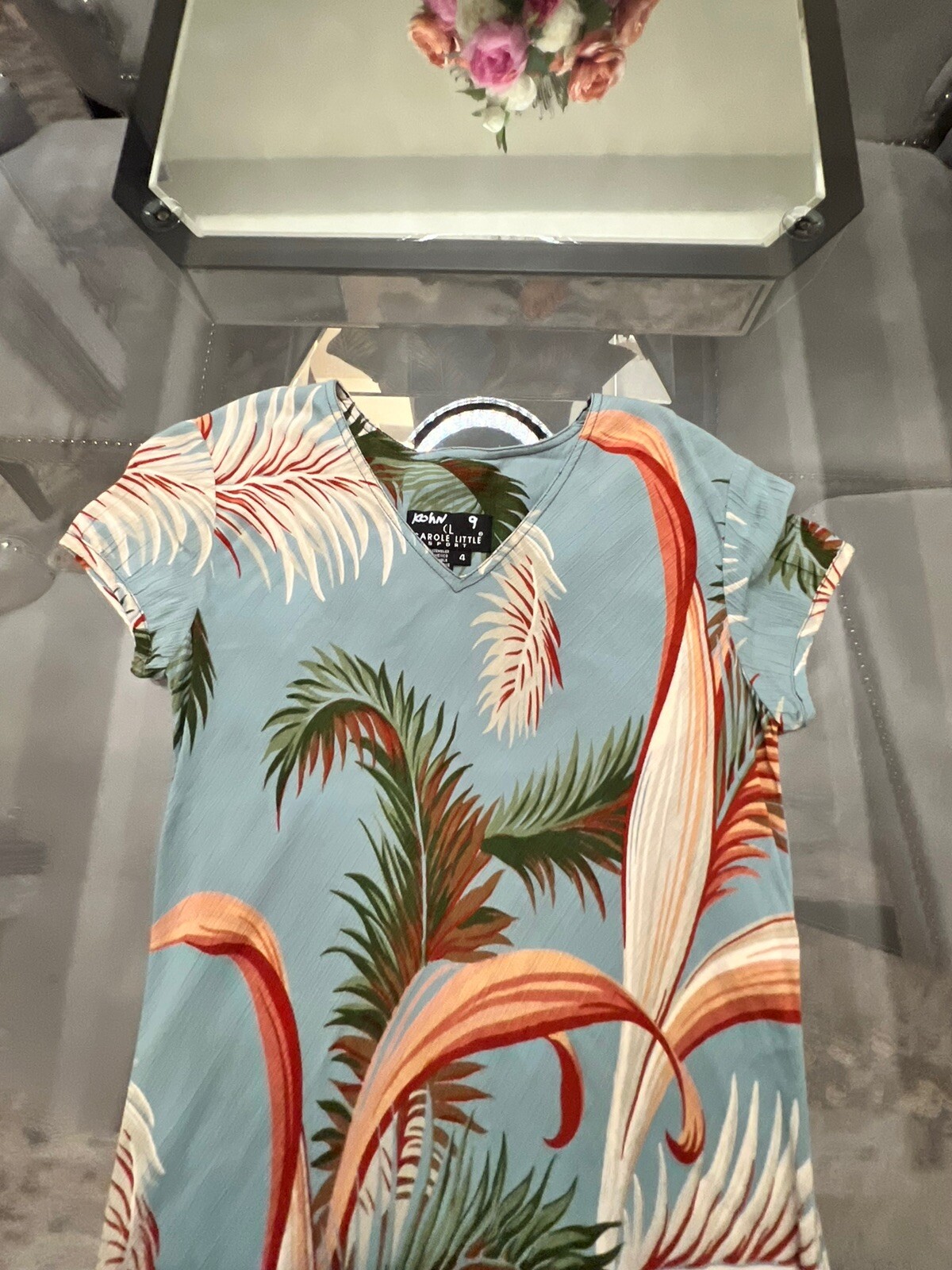 Carol Little Vintage 90s Turquoise Terracotta Tropical Palm Print Maxi Dress 4