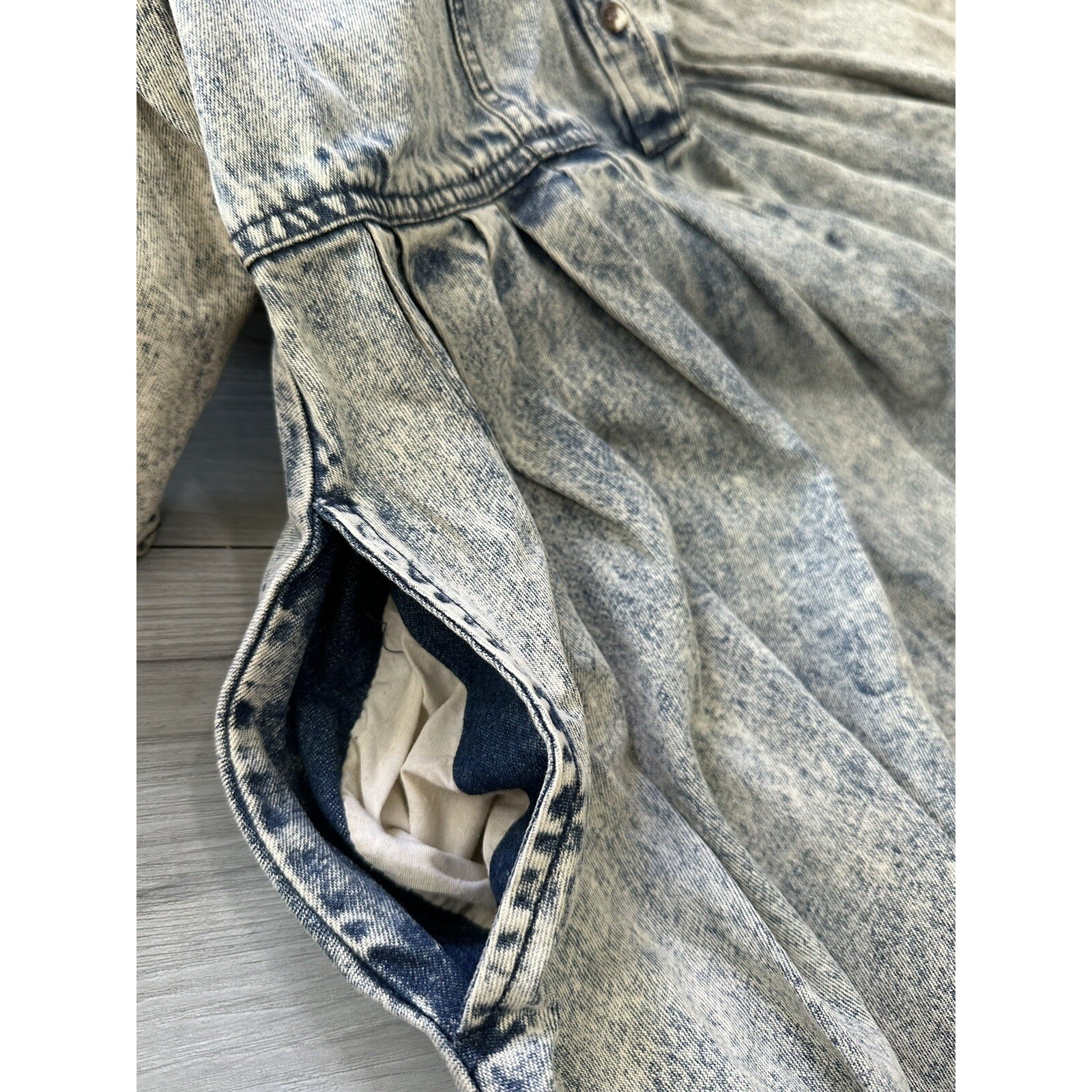 Vintage Desperado Acid Wash Denim Dress 80s Western Puff Sleeve Midi Blue Sz 11
