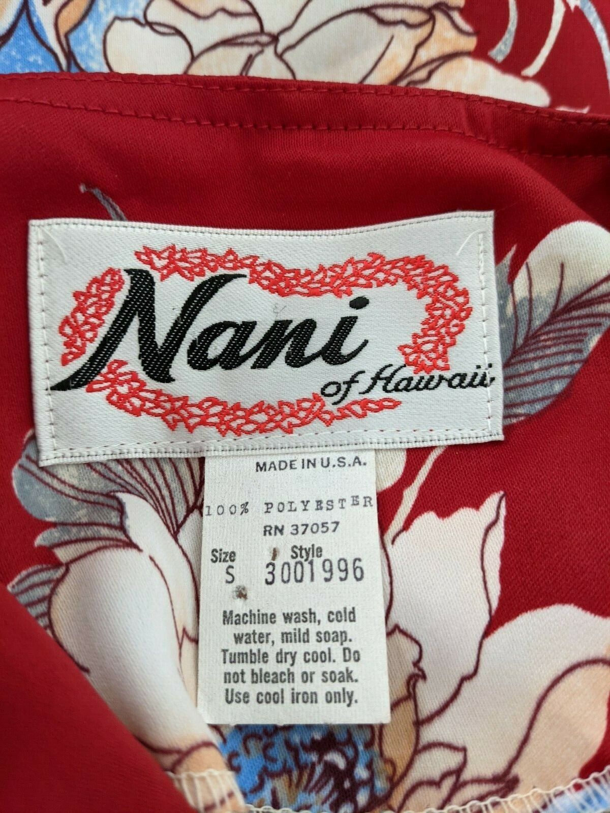 Vintage Nani Of Hawaii Belted Red Floral Hawaiian Blouse Top Polyester USA S