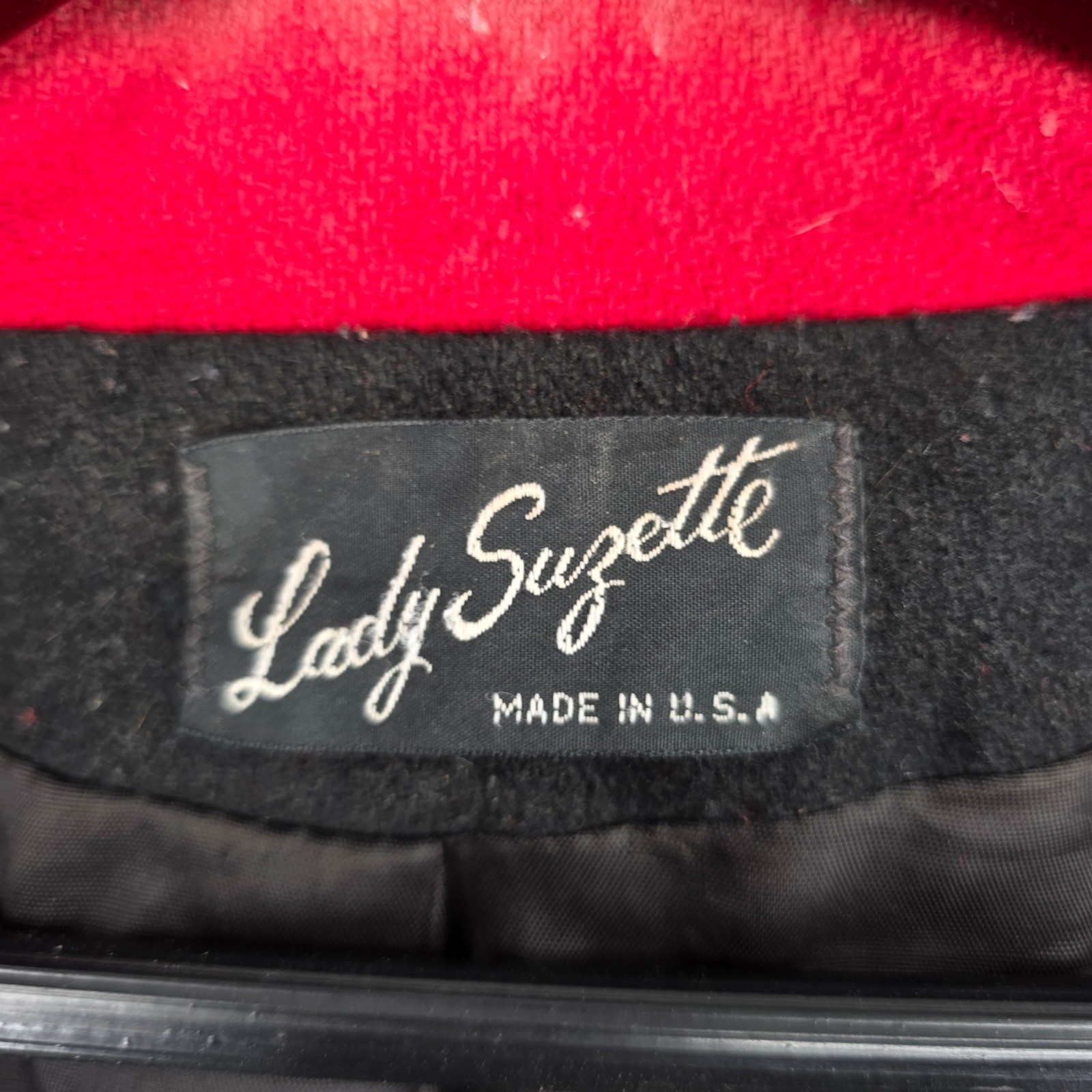 Lady Suzette Vintage Colorblock Floral Tapestry Bomber Jacket Black Red USA Made