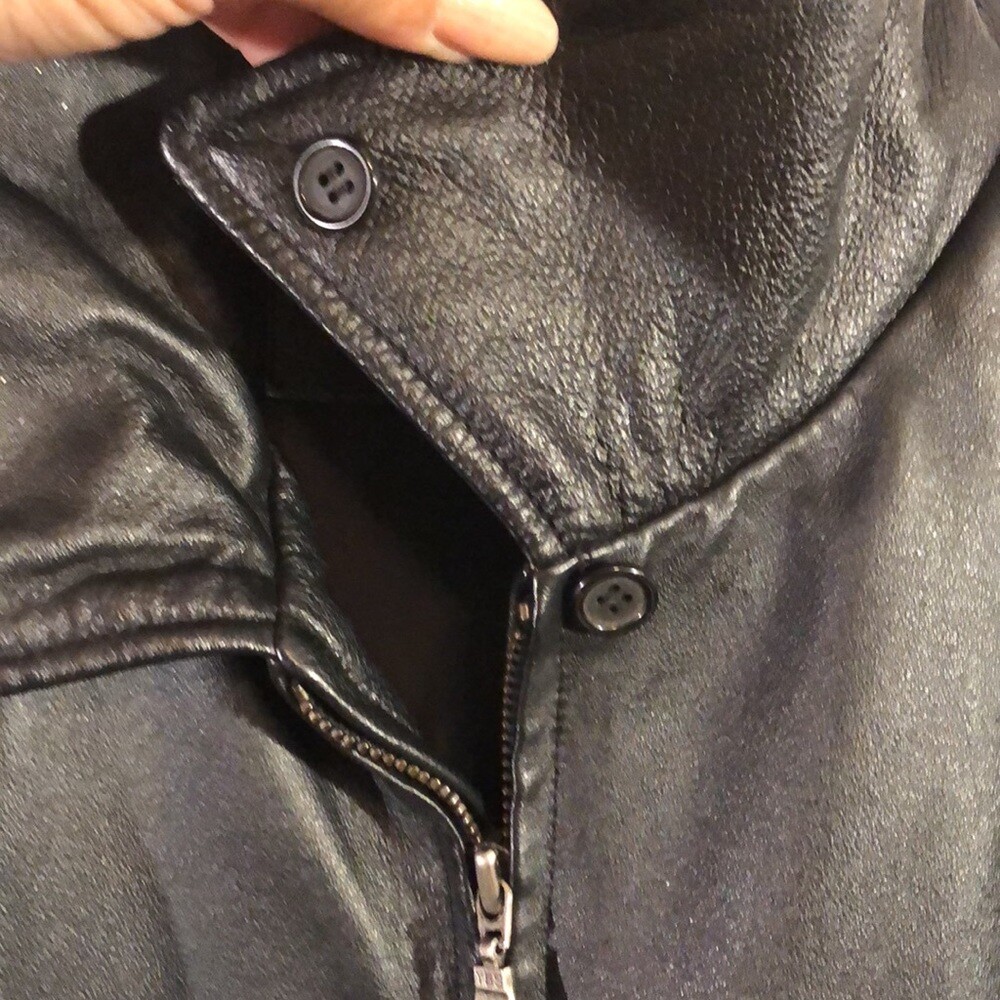 Size L Leather Jacket Vintage Jaqueline Ferrara Black Full Zip w/Waist Tie
