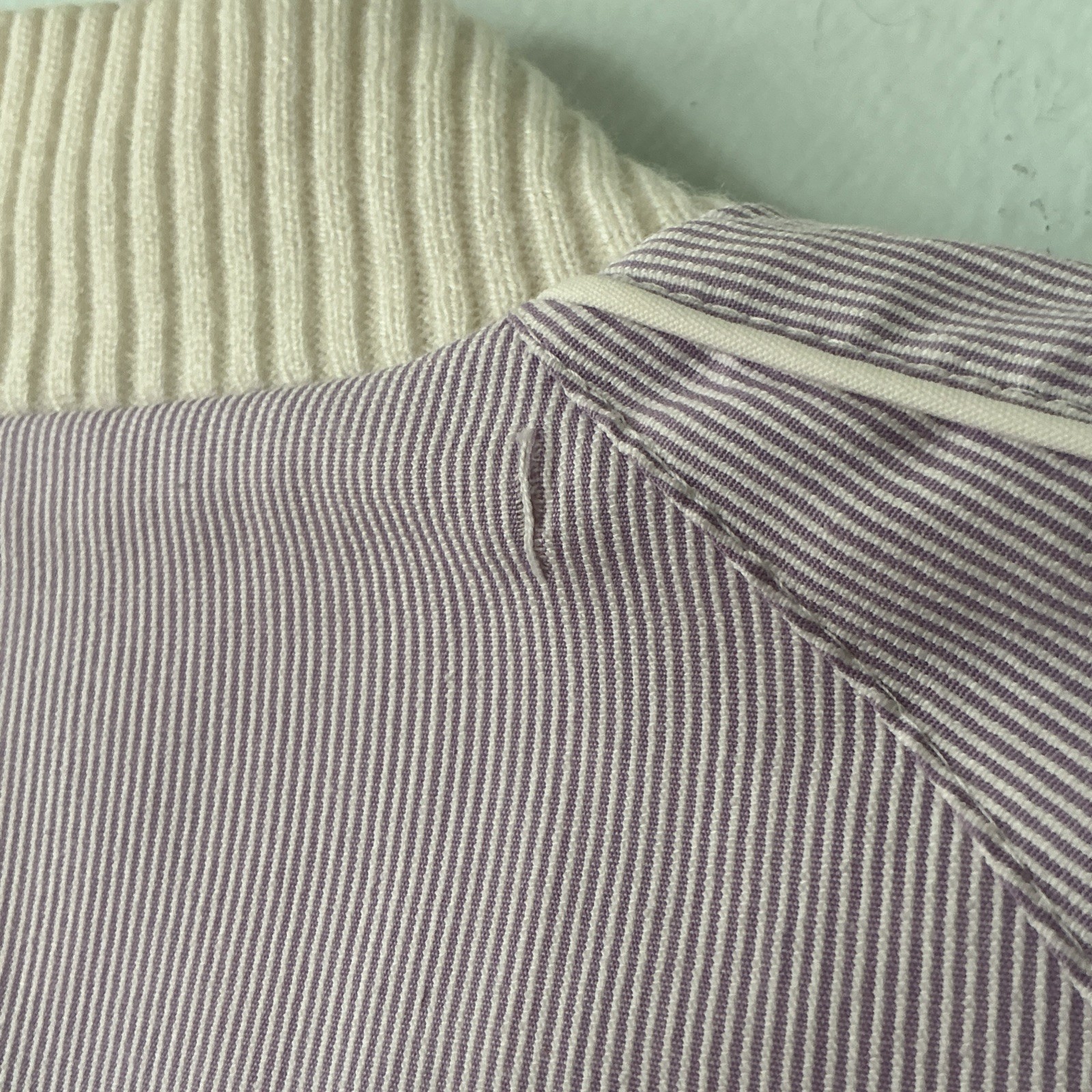 Vintage 80s–90s IZZI Reversible Bomber Jacket Lavender Pinstripe & White Varsity