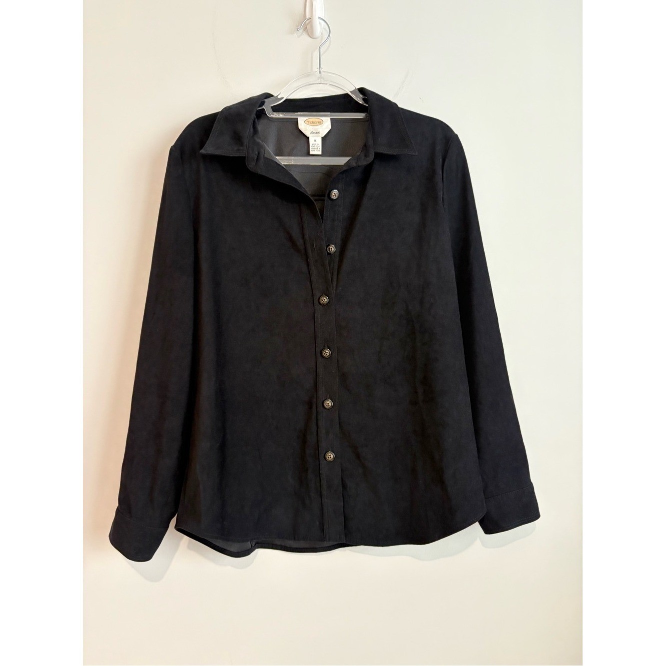 TALBOTS vintage Ultra faux Suede Button Up Shirt Top black SIZE medium