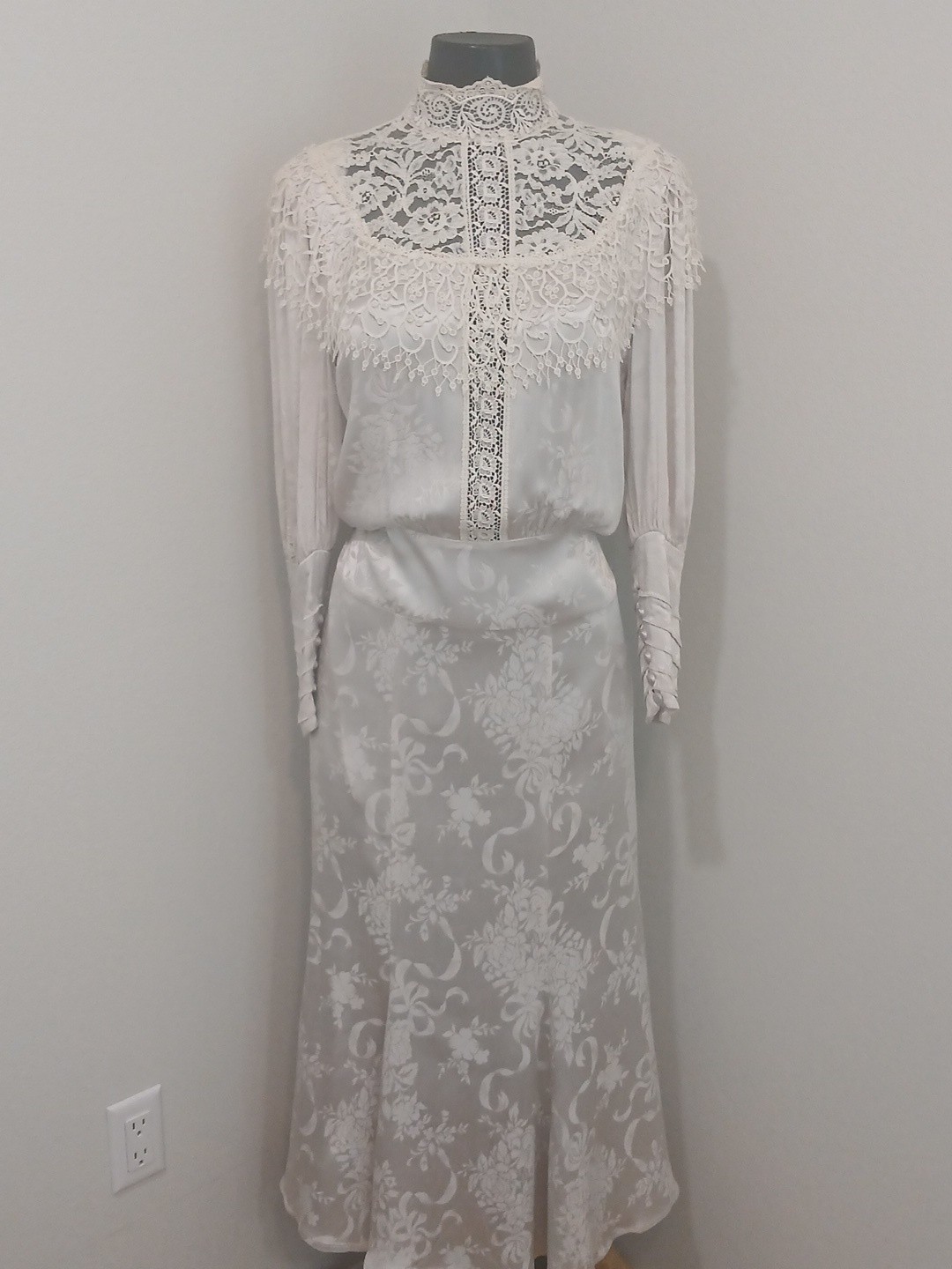 VTG Jessica McClintock Romantic Victorian Floral Lace Dress Cream Ivory Size 8