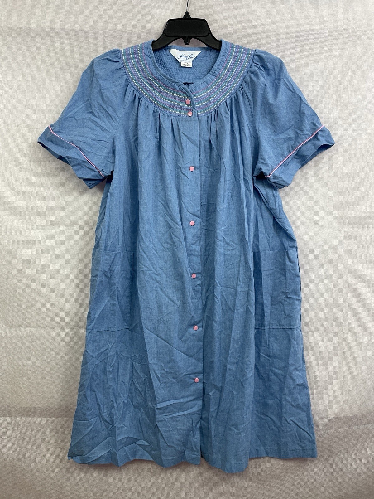 Leisure Life Housecoat Snap Duster Women Size 2X Vintage Grannycore Blue USA