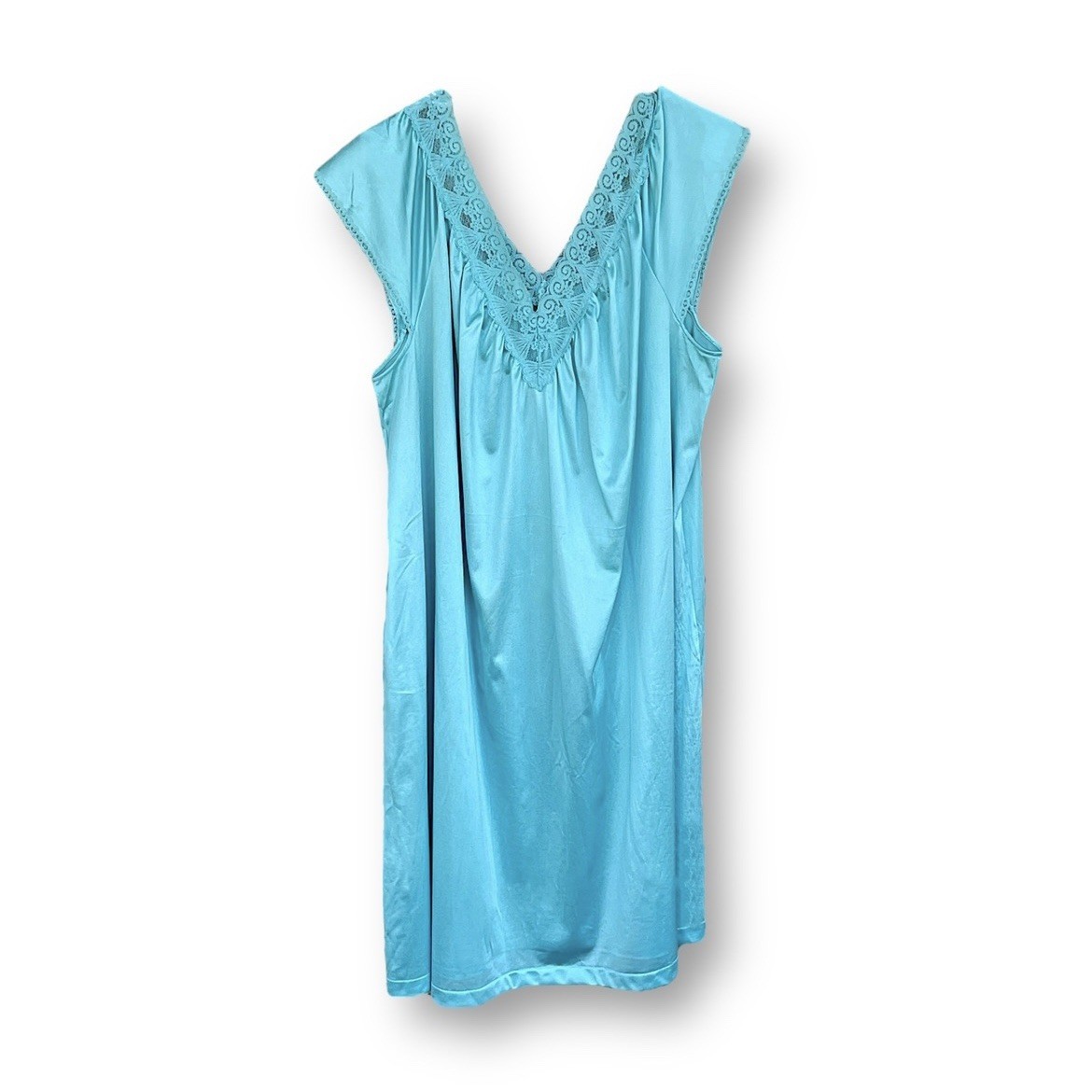 VANITY FAIR Vintage Teal Cap Sleeve Short Nightgown WOMANS SIZE XL