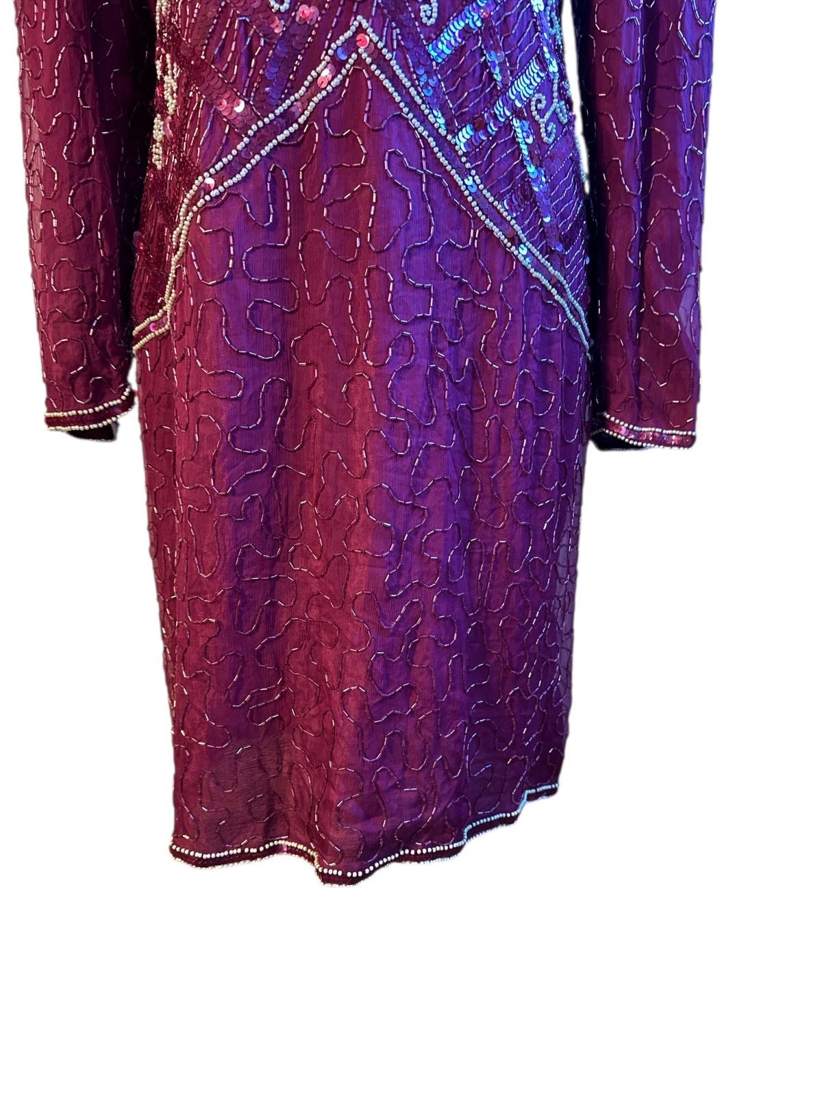 Sweelo Vintage Heavily Sequin Beaded Sheath Evening Event Holiday Dress XL 12-14
