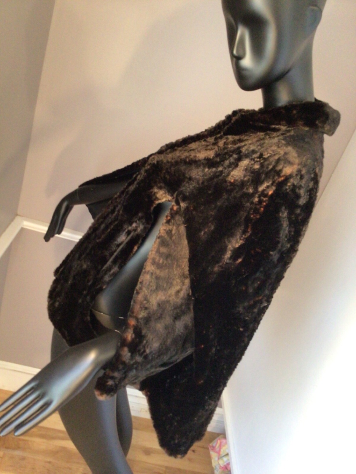 Authentic Vintage Edwardian Brown Black Capelet of Sheered Beaver (E30)