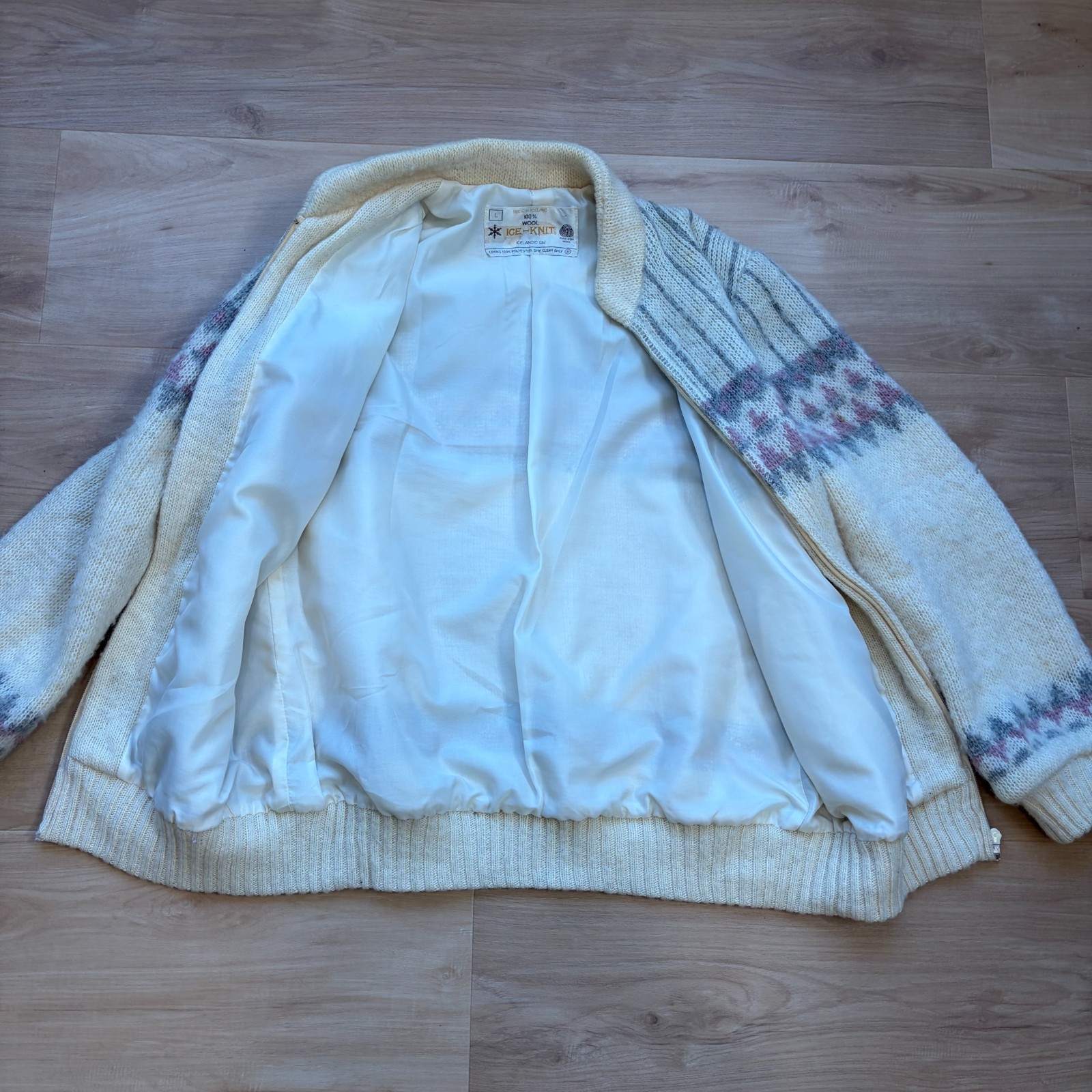 Vintage Icelandic Full Zip Fair Isle Sweater Jacket Size Large Made in Iceland
