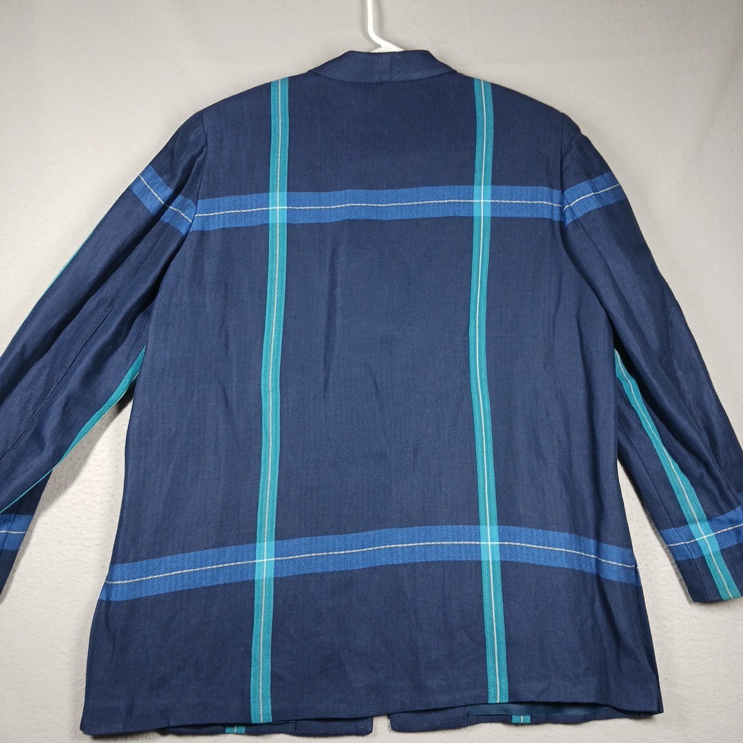 VTG 90s Liz Claiborne Collection Women 14 Petite Linen Plaid MULTICOLOR Blazer
