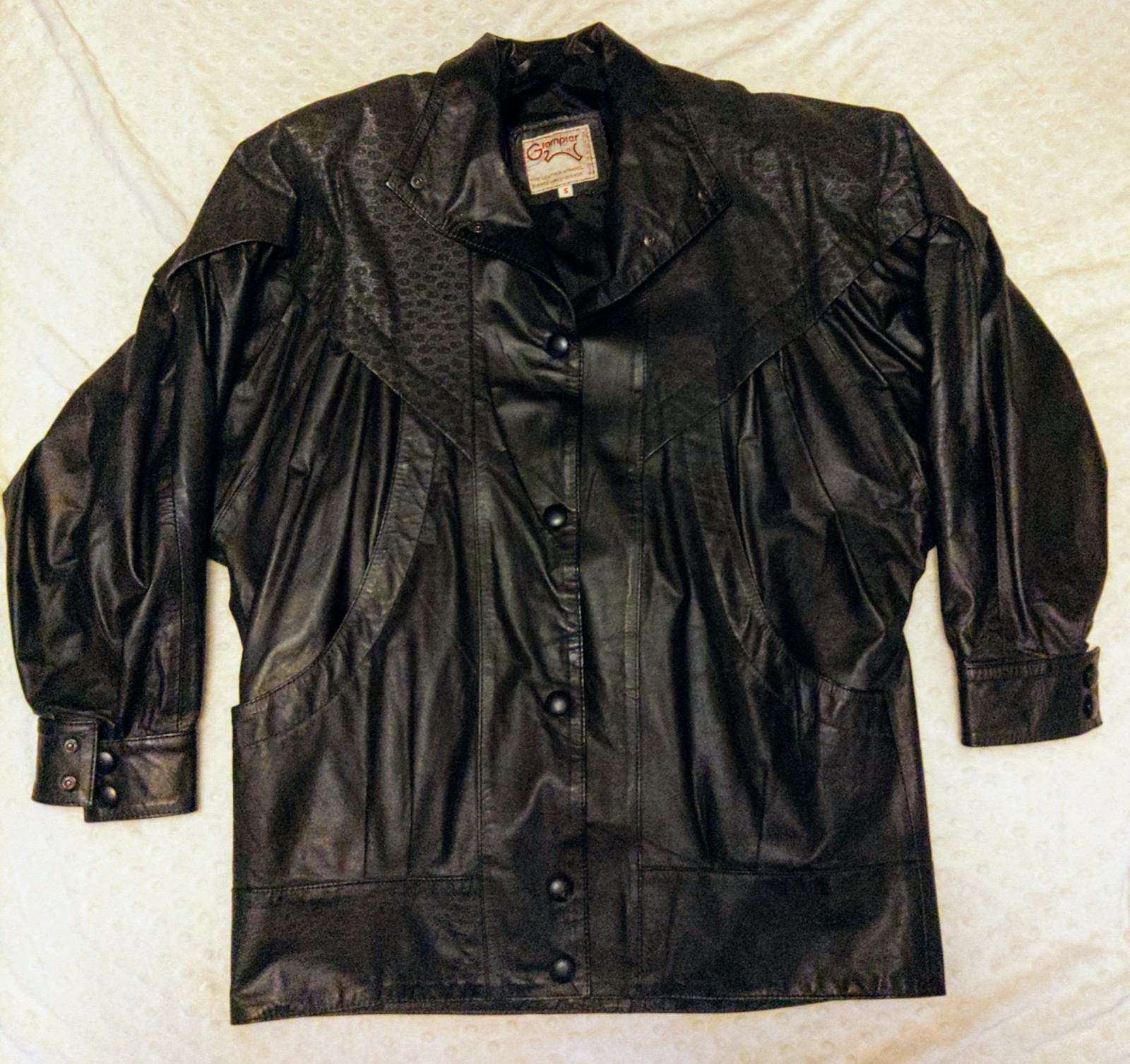 Glampier Womens Leather 80s Jacket Leopard Print Black Small Bomber Biker Rocker