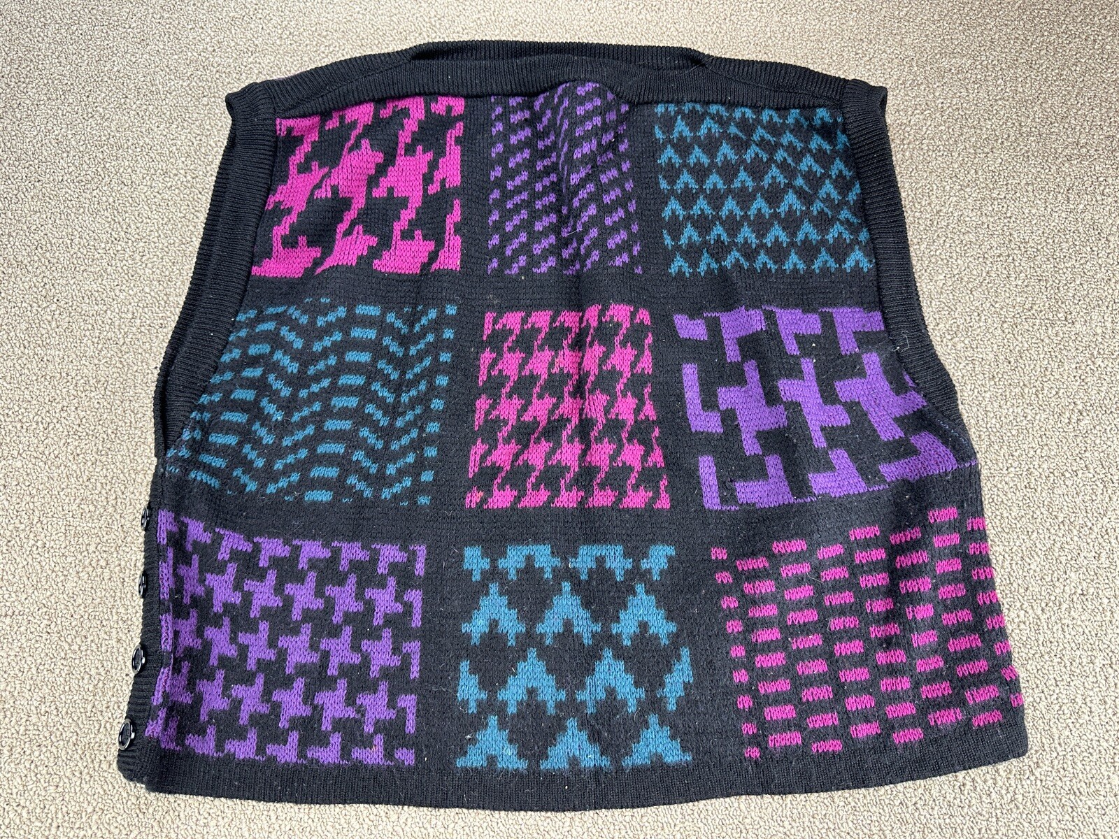 Women’s Dalton Sweater XL Colorful Boxy Black Pink Purple Geometric VTG