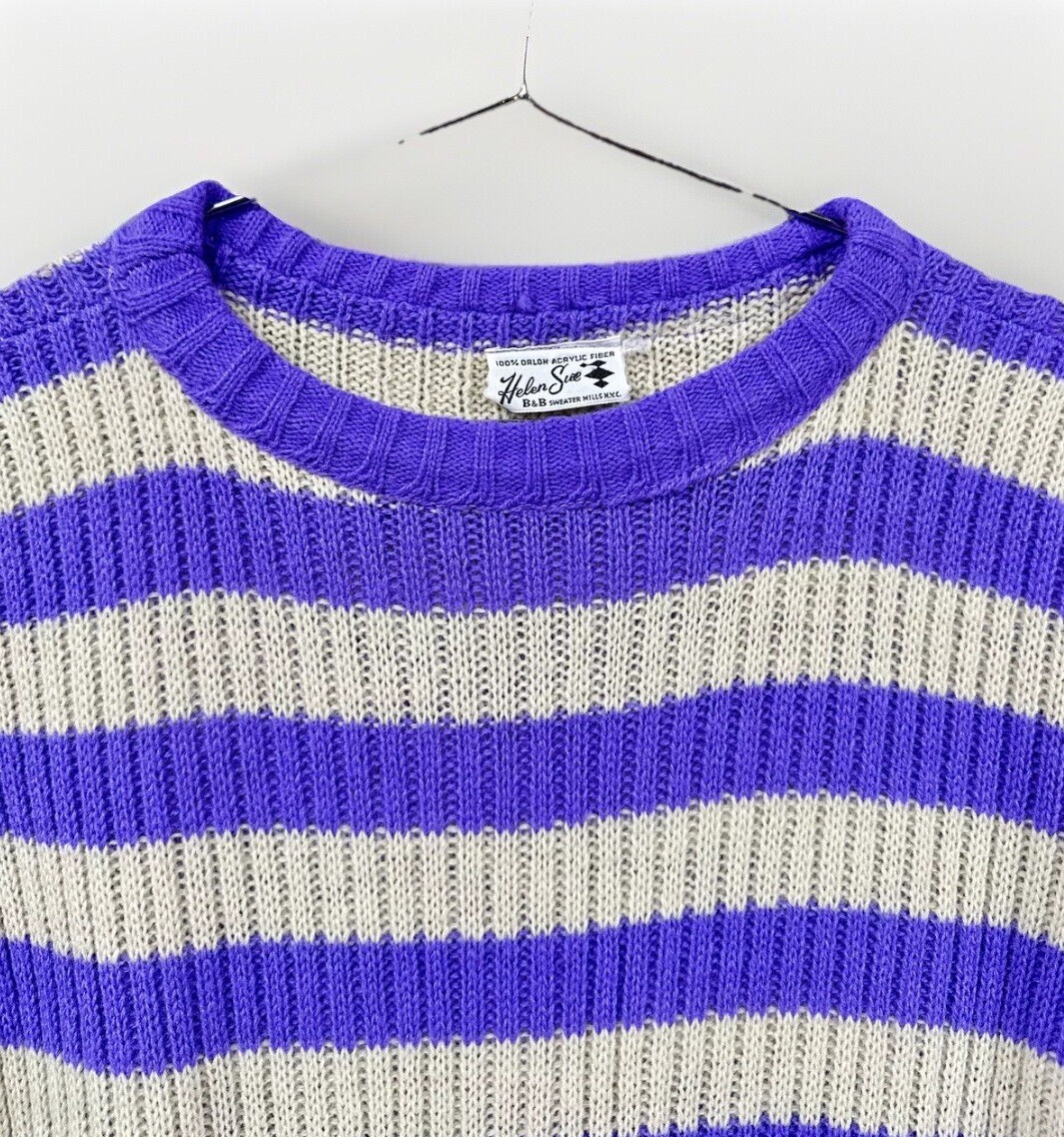 Vintage Short Sleeve Knit Sweater Purple Stripe Helen Sue Acrylic