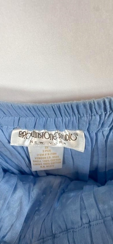 Vtg 90s Brownstone Studio 2pc Cotton Crochet Skirt Cardigan Set Blue Plus Size 2