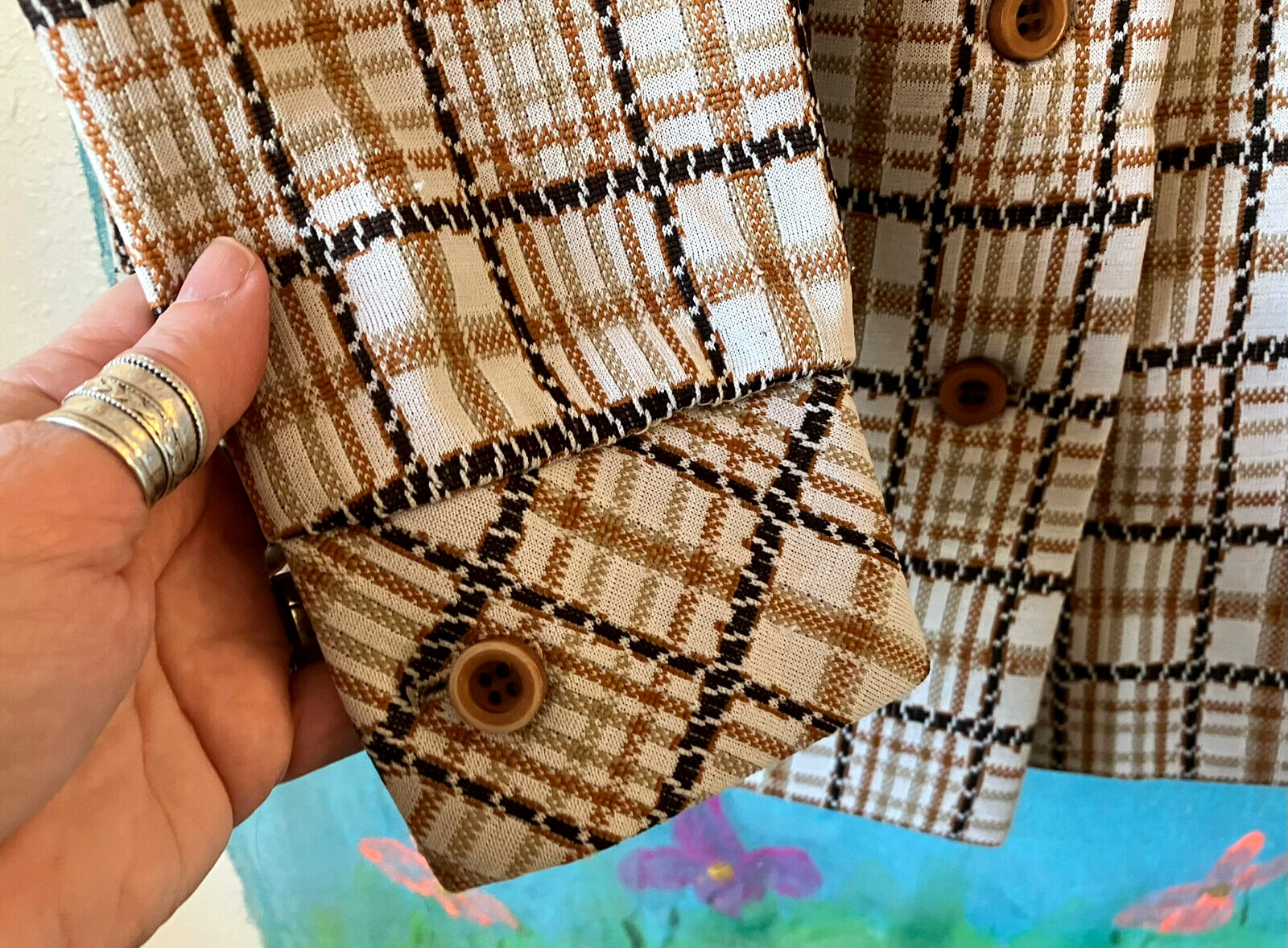 Vintage ANDREA GALE Checkered BLAZER, Brown, Rust, Tan, Cream, Slightly Stretchy