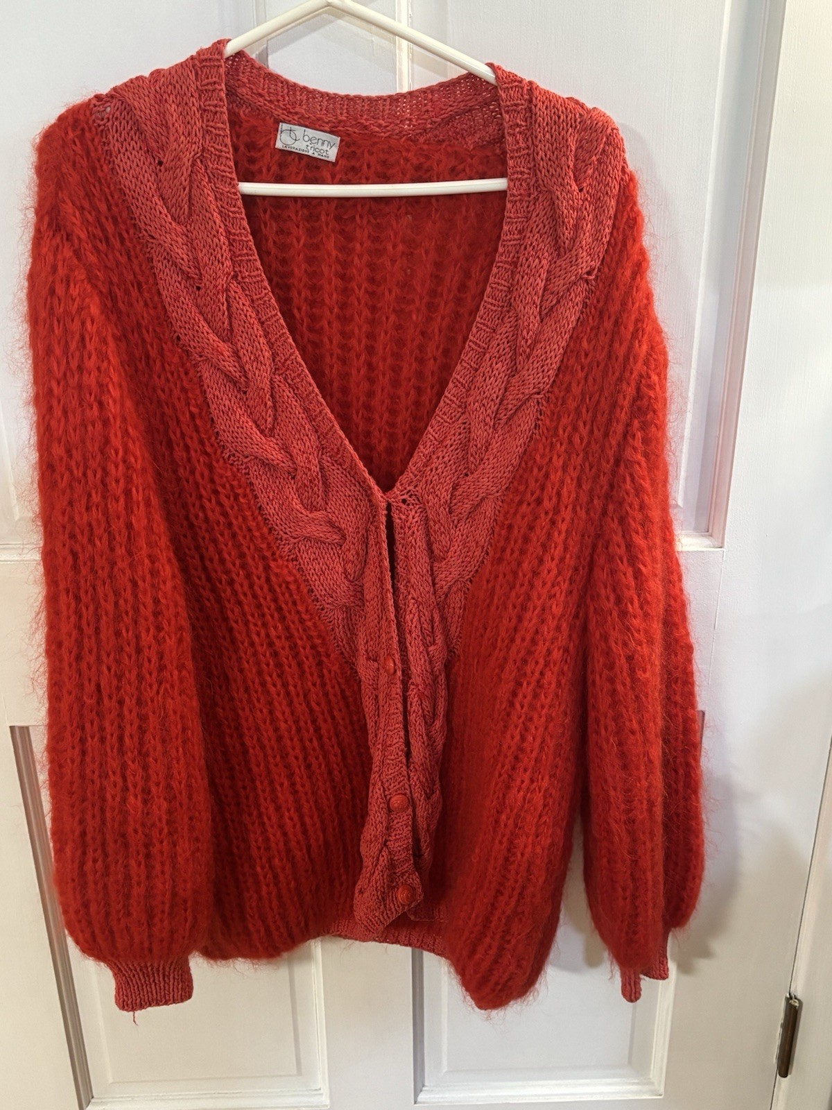 Vintage Grandmacore- Benny And Tricot Mohair Red Cardigan Heavy RARE