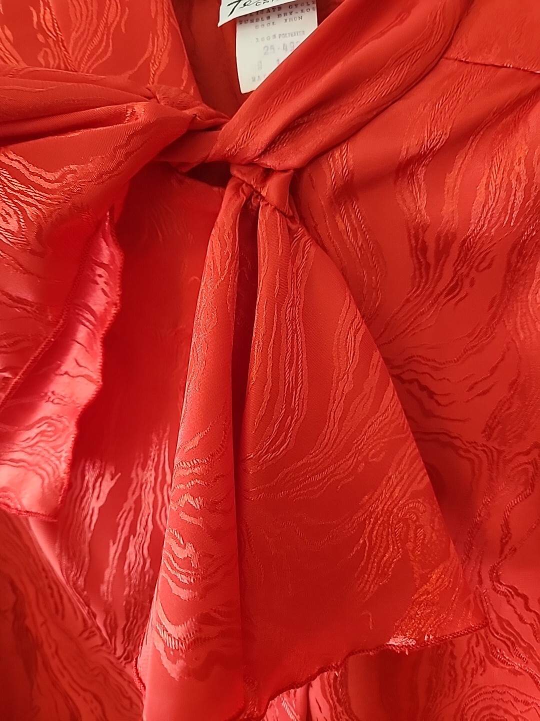 Terry Chicago Tie Neck Button Up Blouse Dark Orange Red Size 10 Secretary Look