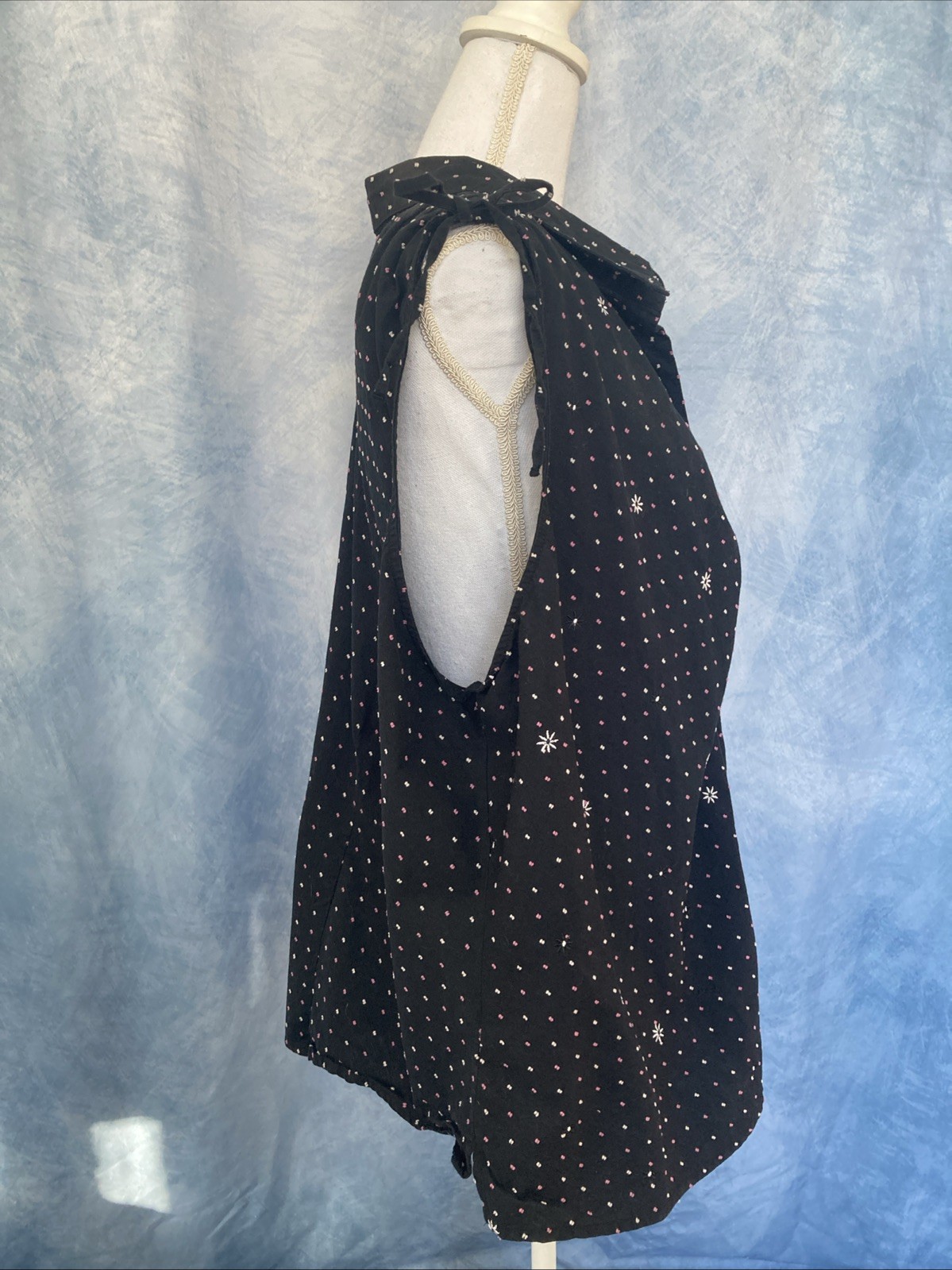 Vtg 90s Fashion Bug Plus Size Blouse Black Pink White Polka Dot Star Embroidered