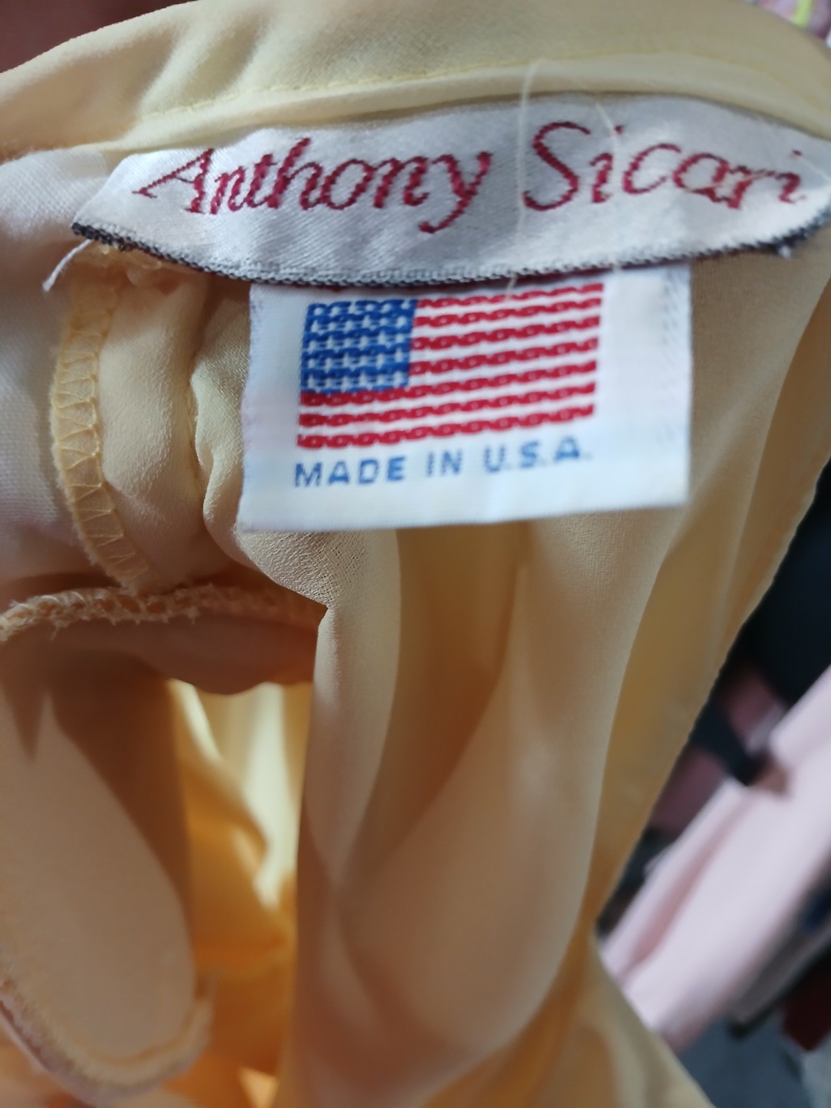 Vintage Anthony Sicari Pleated Dress Cream Midi Long Sleeve Made in USA Women