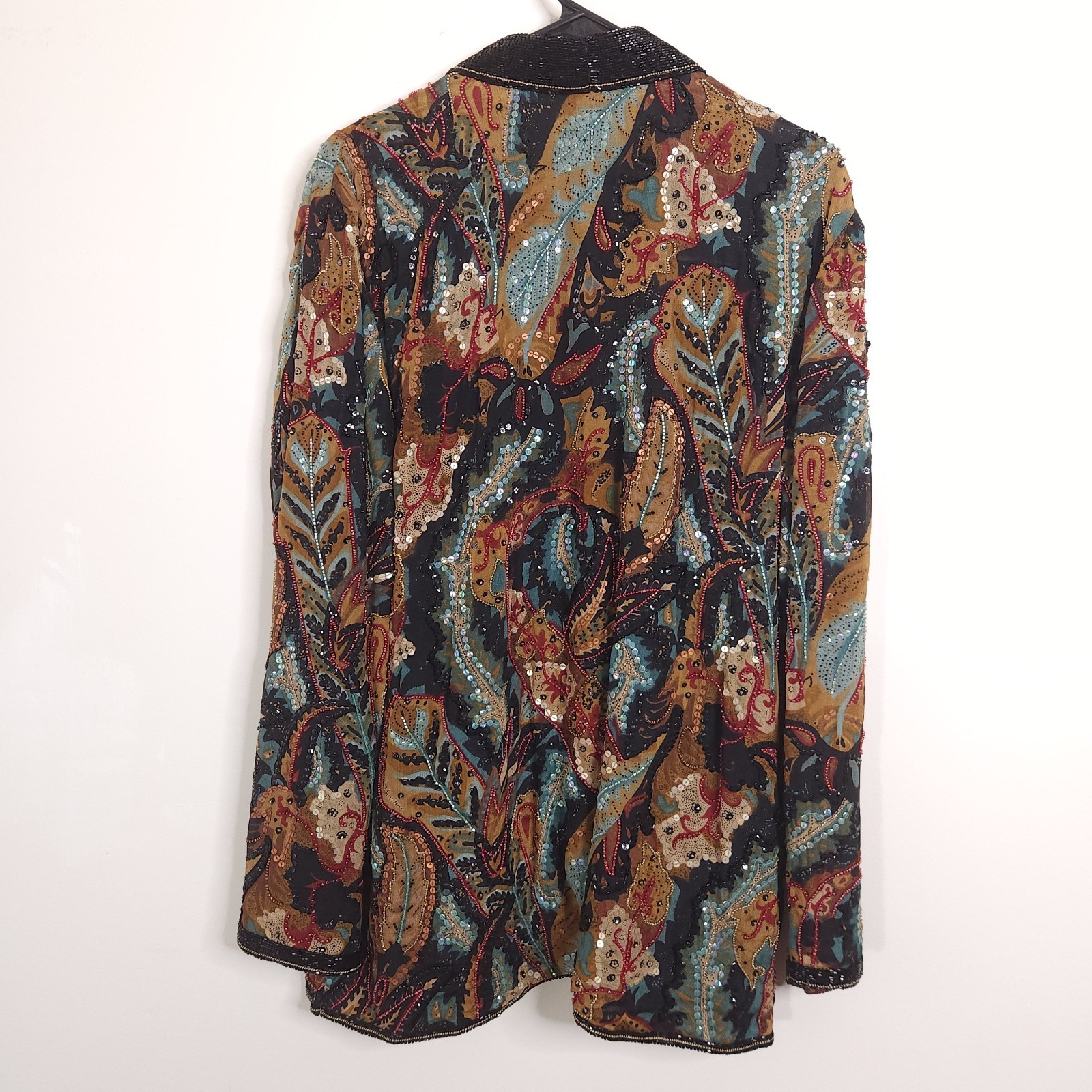 Vintage Judith Ann Creations Sequin Beaded Silk Jacket Floral Leaf Design