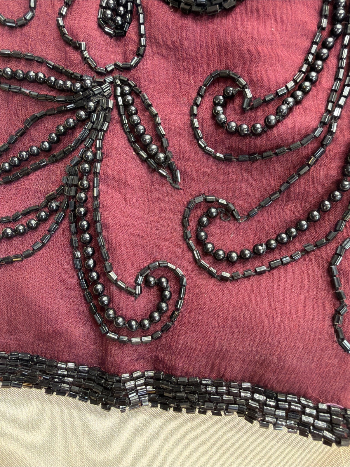 Adrianna Papell Silk Beaded Ornate Evening Jacket Small Burgundy Black Velvet
