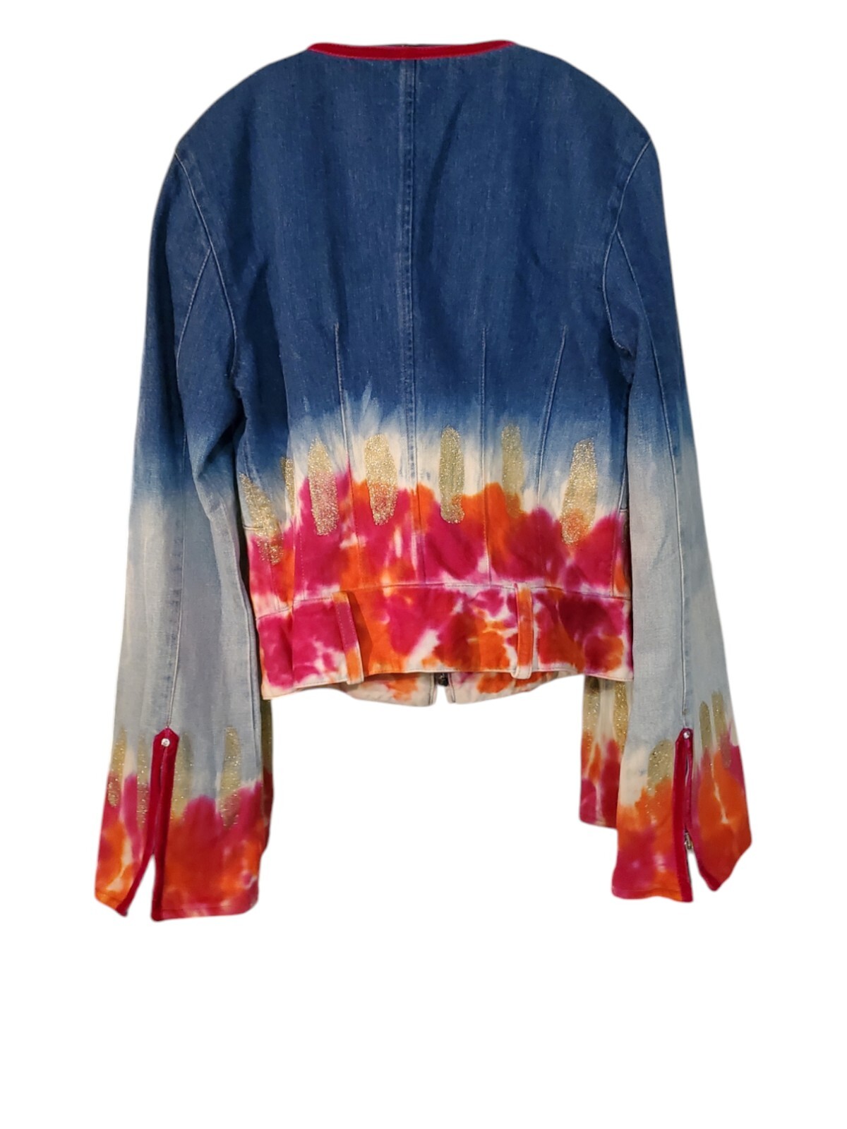Voyage Passion Designer Beautiful Tye Dye Jean Jacket w Belt Loops USA 8