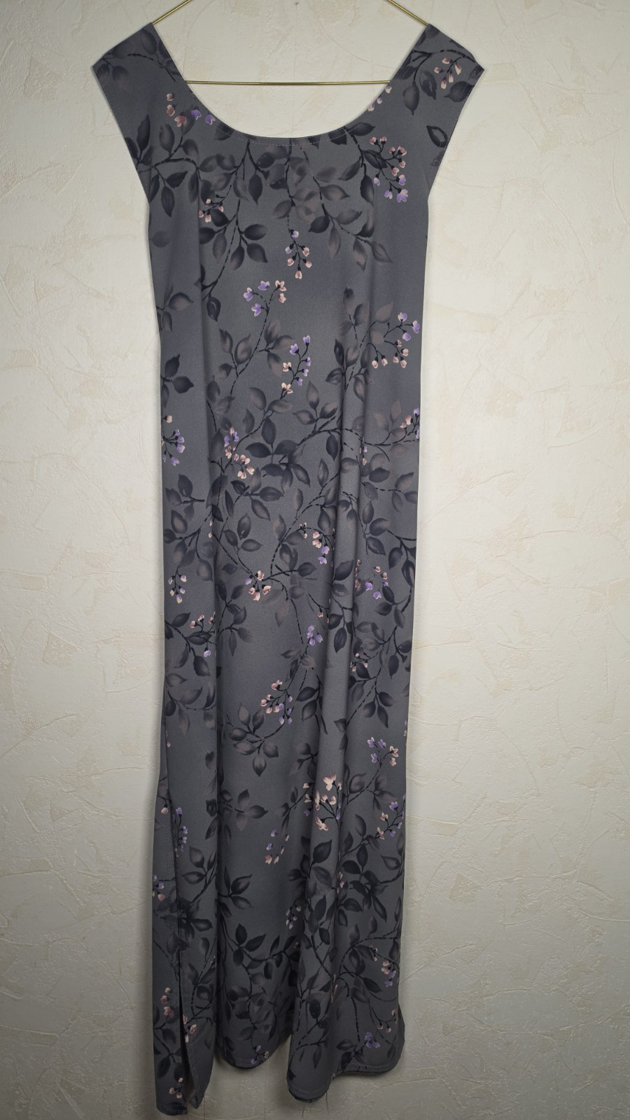 Vintage 90s Grey Floral Maxi Dress Sleeveless Cottagecore Boho Grunge Size Large