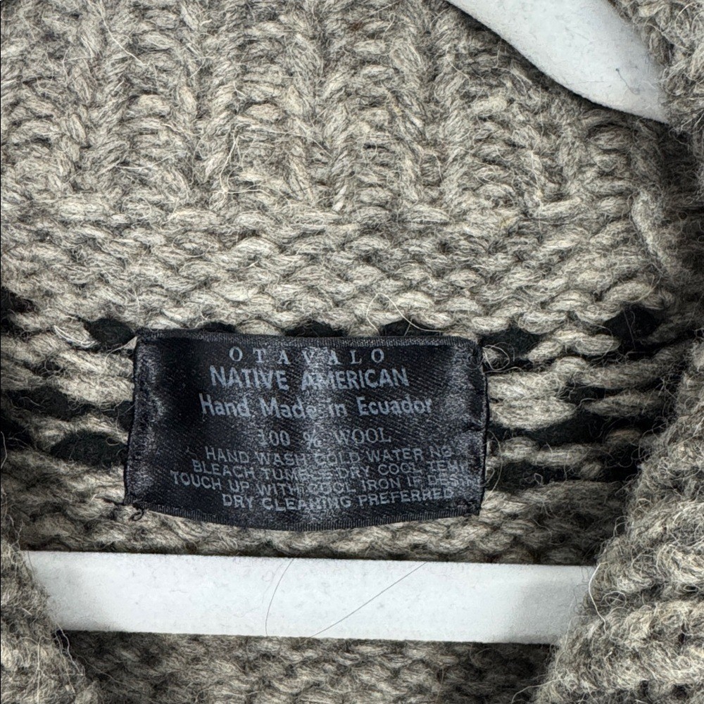 Vintage Otavalo 100% Wool Hand Made Ecuador Cardigan Sweater Zip Front Gray