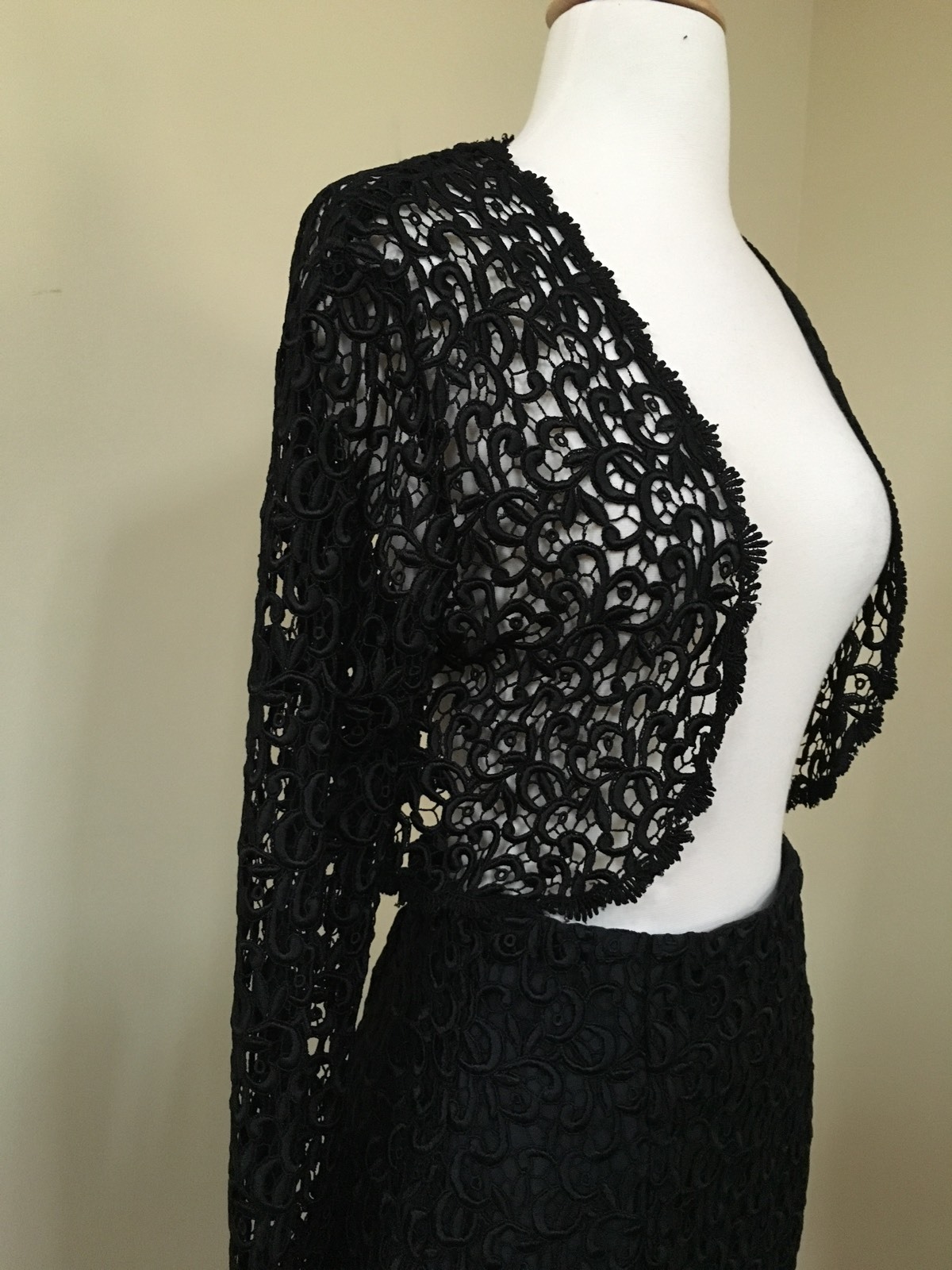 Vintage Chase Holland Two Piece Dress Bolero Black Lace Skirt Size Small