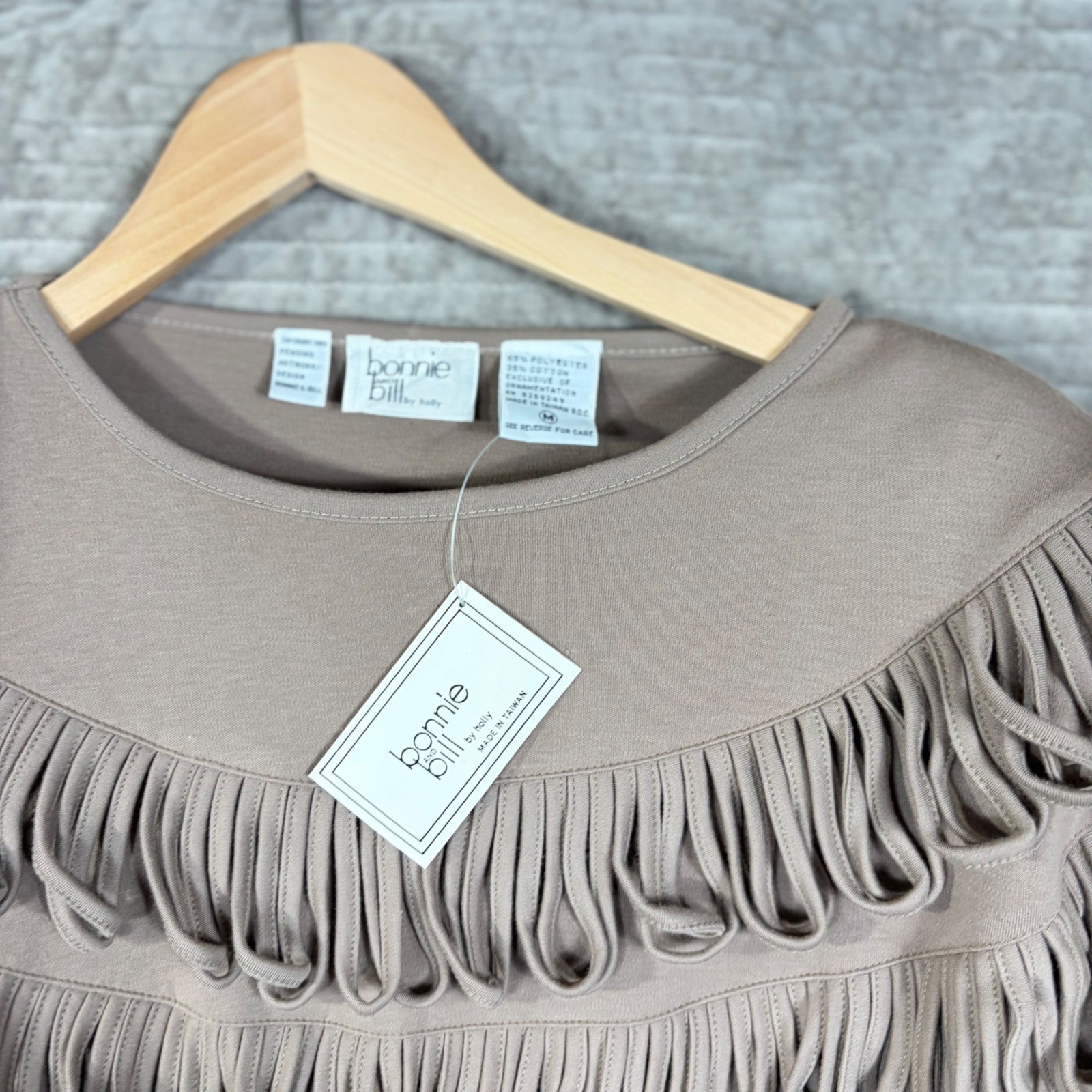 Vintage 1989 Bonnie and Bill Looped Fringe Sweatshirt Taupe Mauve Medium NWT
