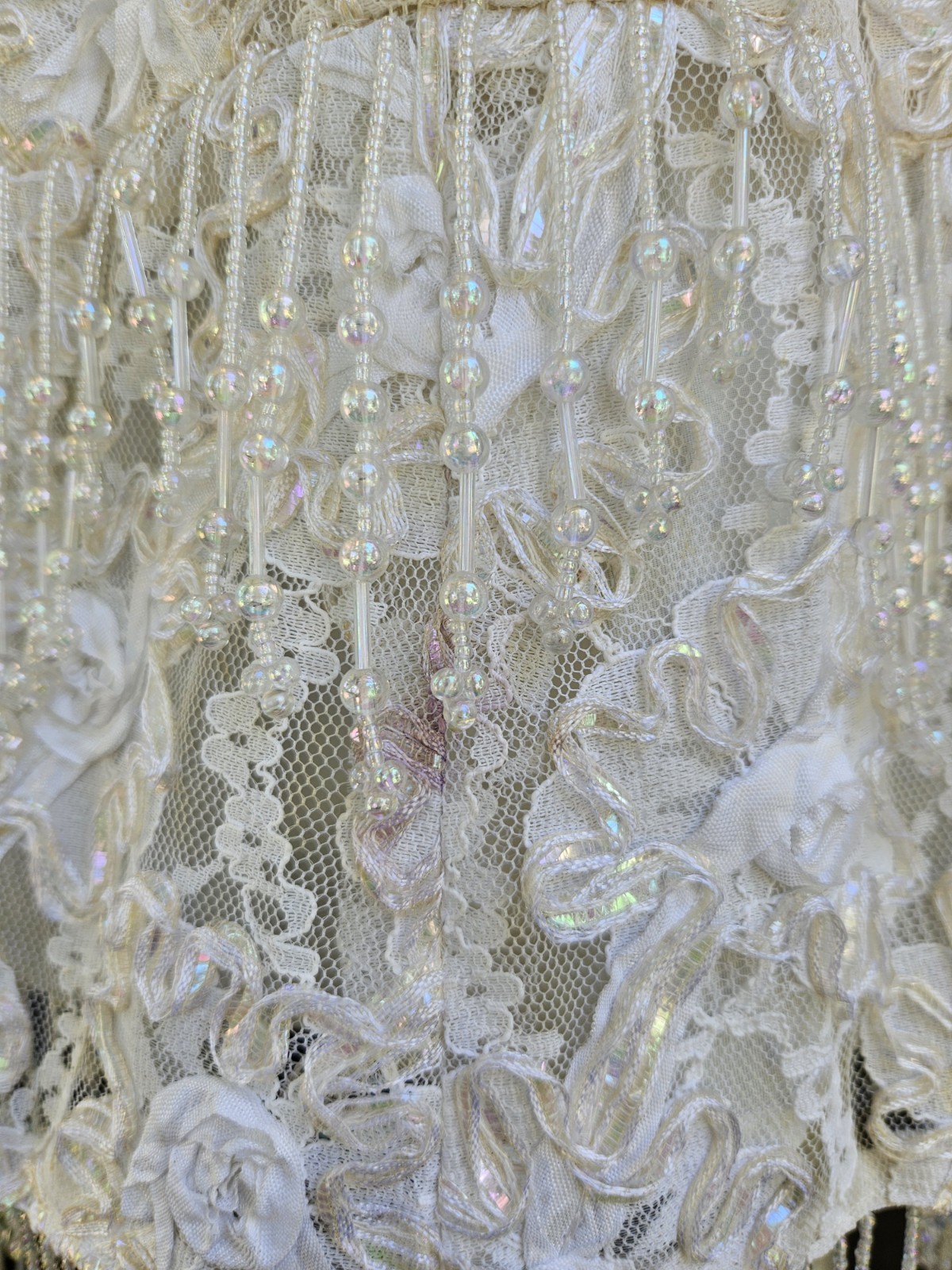 Vintage 1980s 2 Pic Wedding Dress Beaded Fringe Lace Bridal Bustier And Skirt L