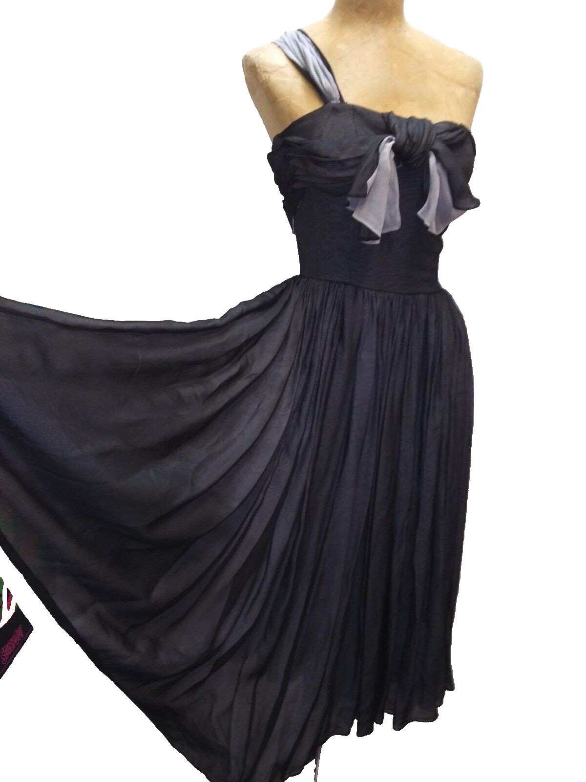 Vintage 1950’s Black & Gray Silk Glamorous Evening Cocktail Dress Size Small