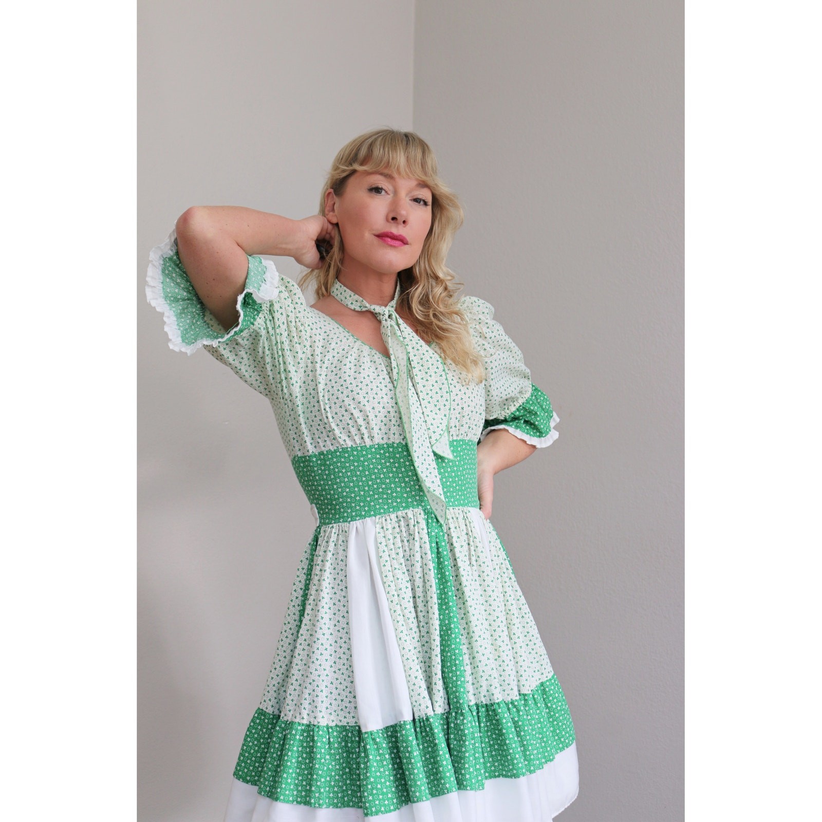 1970’s Vintage Irish Shamrock St. Patrick’s Day Square Dance Dress Women’s XS SM