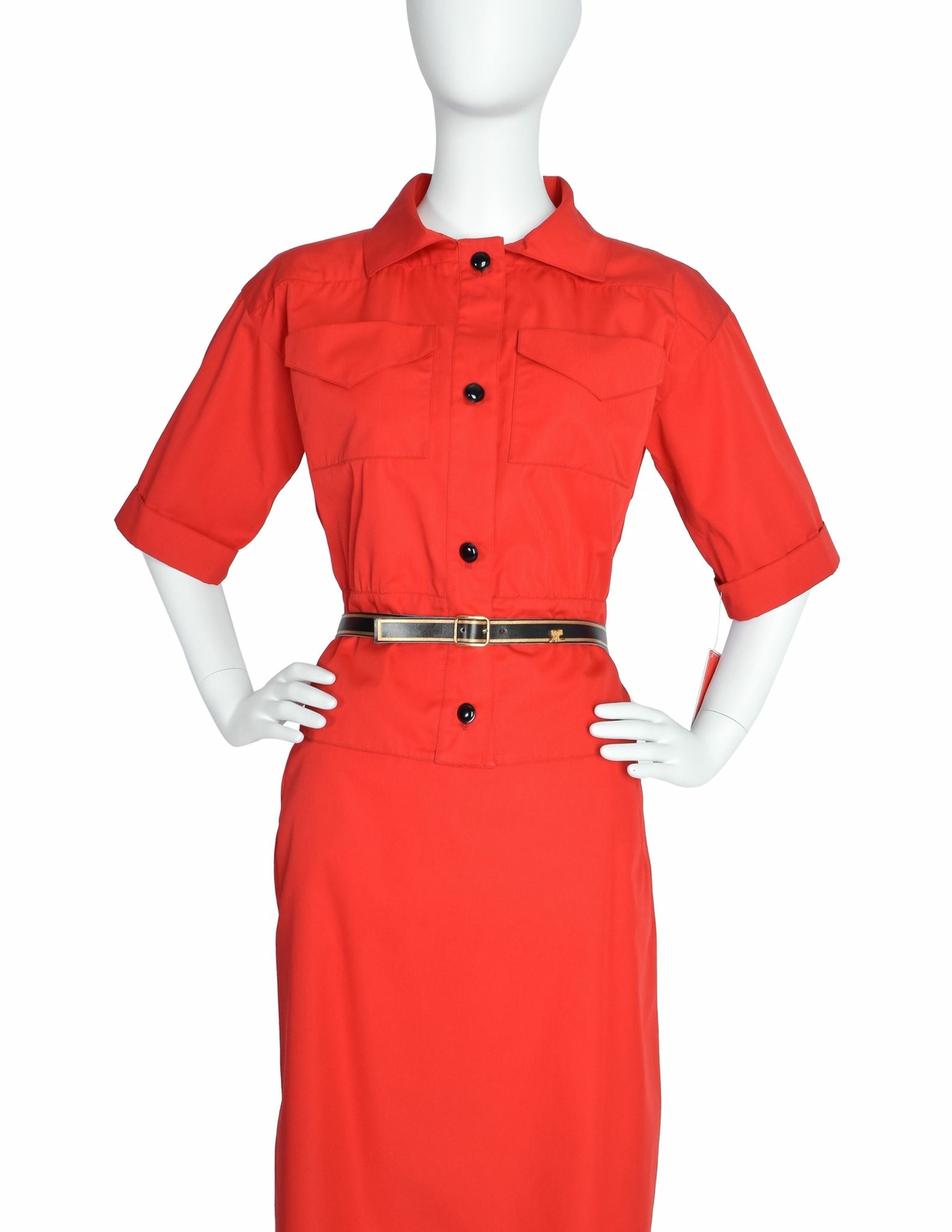 Courreges Vintage Bright Red Uniform Style Top and Skirt Set