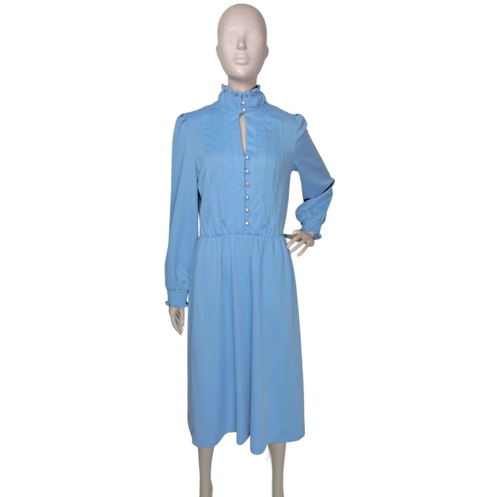 Vintage 70s Sunshine Starshine Keyhole Puff Balloon Sleeve Secretary Day Dress