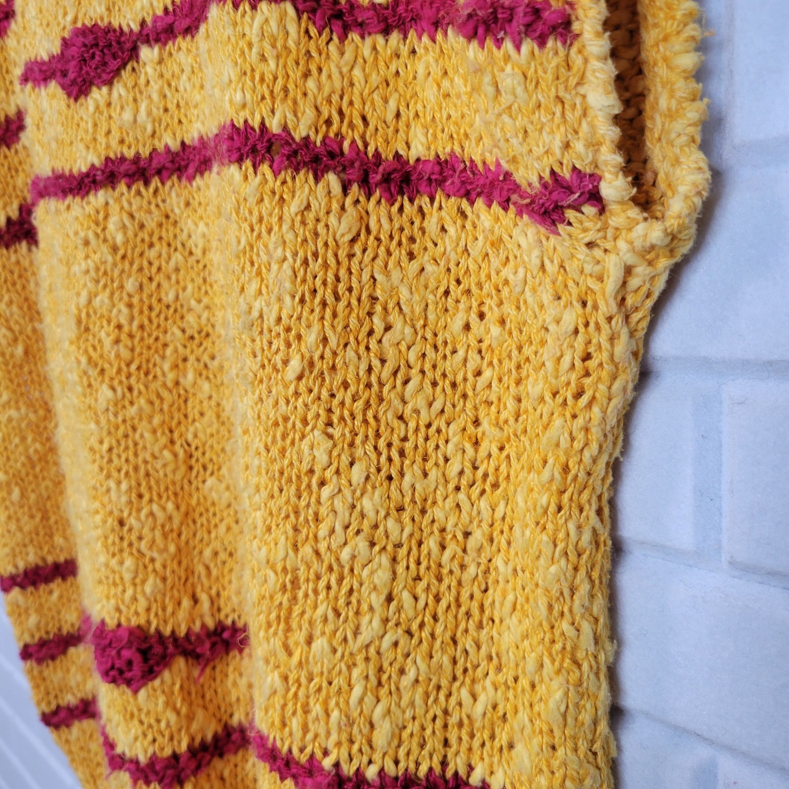 Vintage 1980s Objectives Summer Sweater Sz Large Textured Linen Blend Dopamine