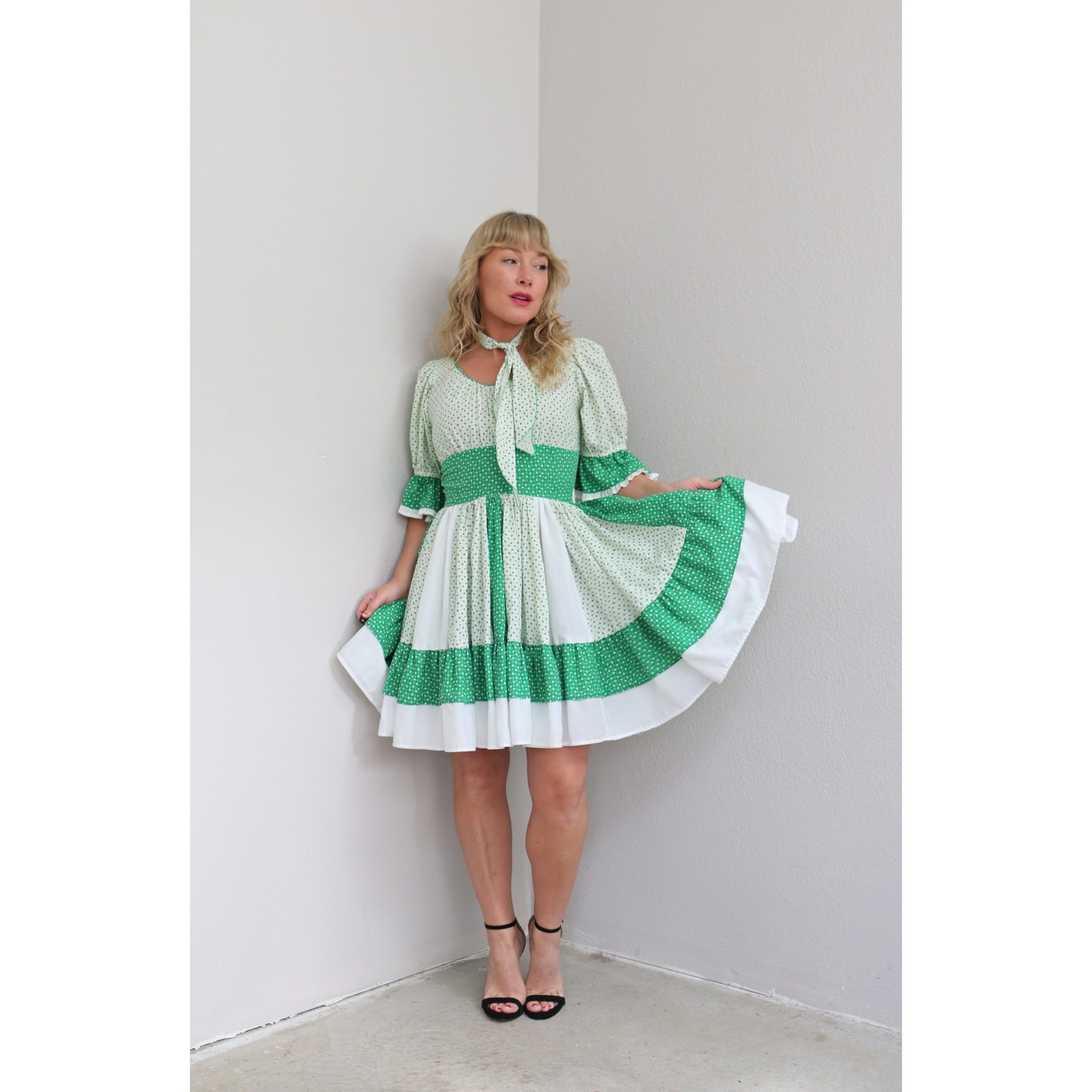 1970’s Vintage Irish Shamrock St. Patrick’s Day Square Dance Dress Women’s XS SM