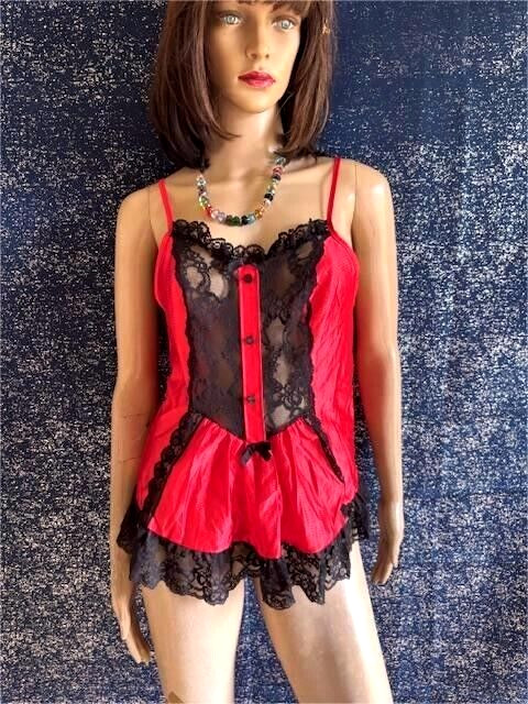 VTG SECRET ACCENTS BABY DOLL LINGERIE LACE TRIM SZ M