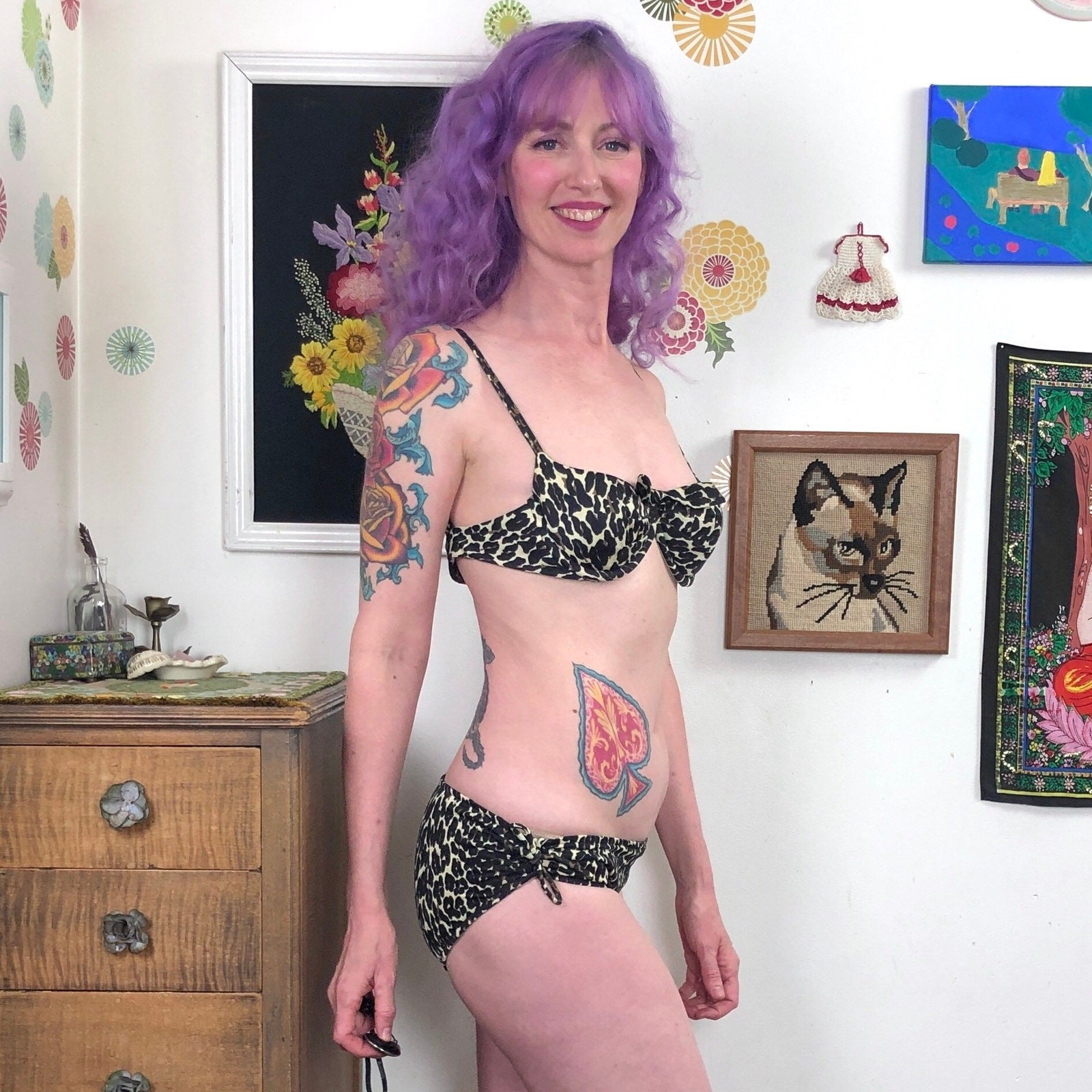 Vintage Leopard Print Bikini, 1960s Cole of California Two Piece Swimsuit, Sz 10