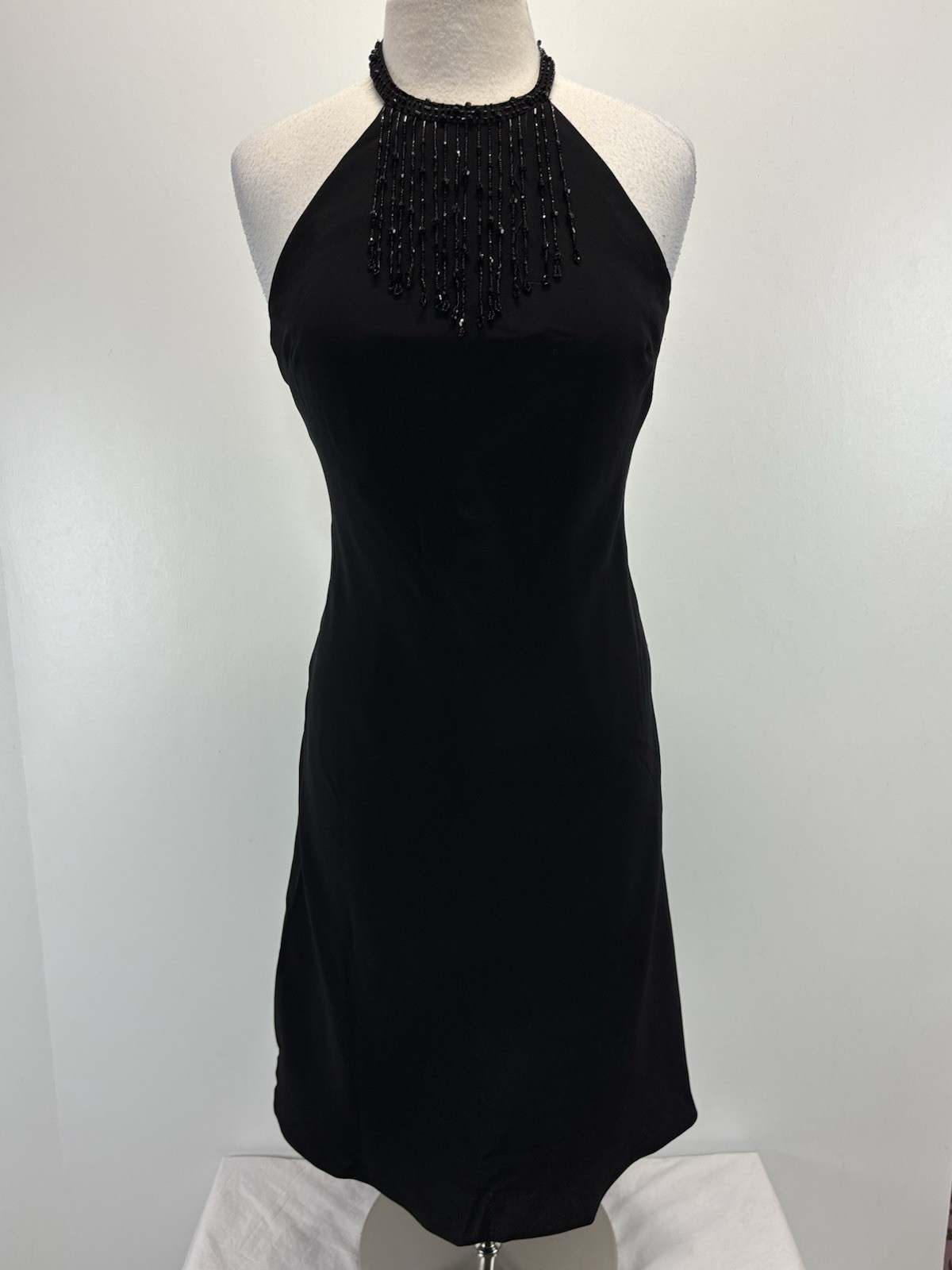 Vtg Evan Picone Beaded Neck Cocktail Dress Womens 6 Black Party Classy 90s