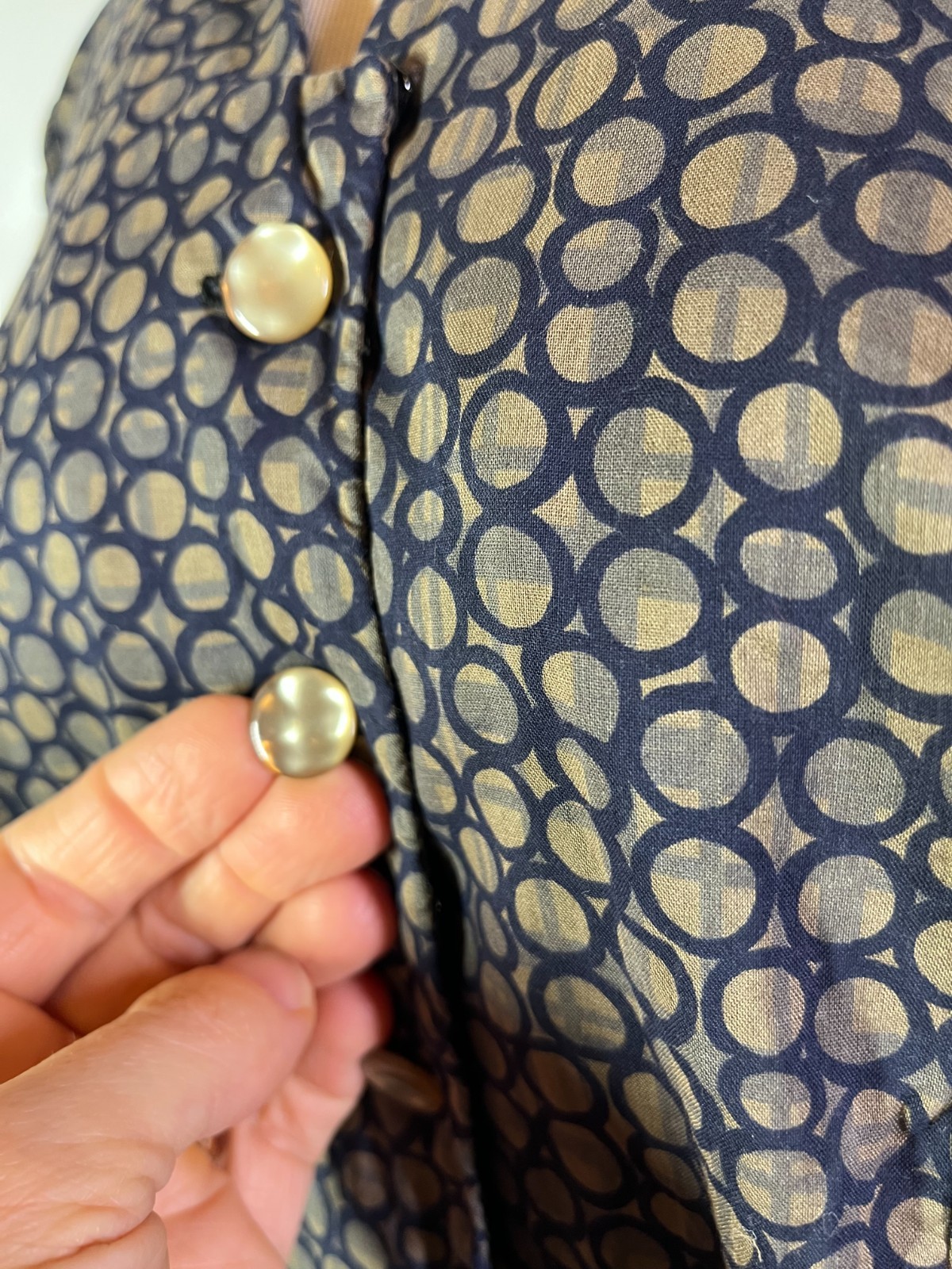 Vintage early 70s? Shirtdress Homemade Blue Circles Print Pockets