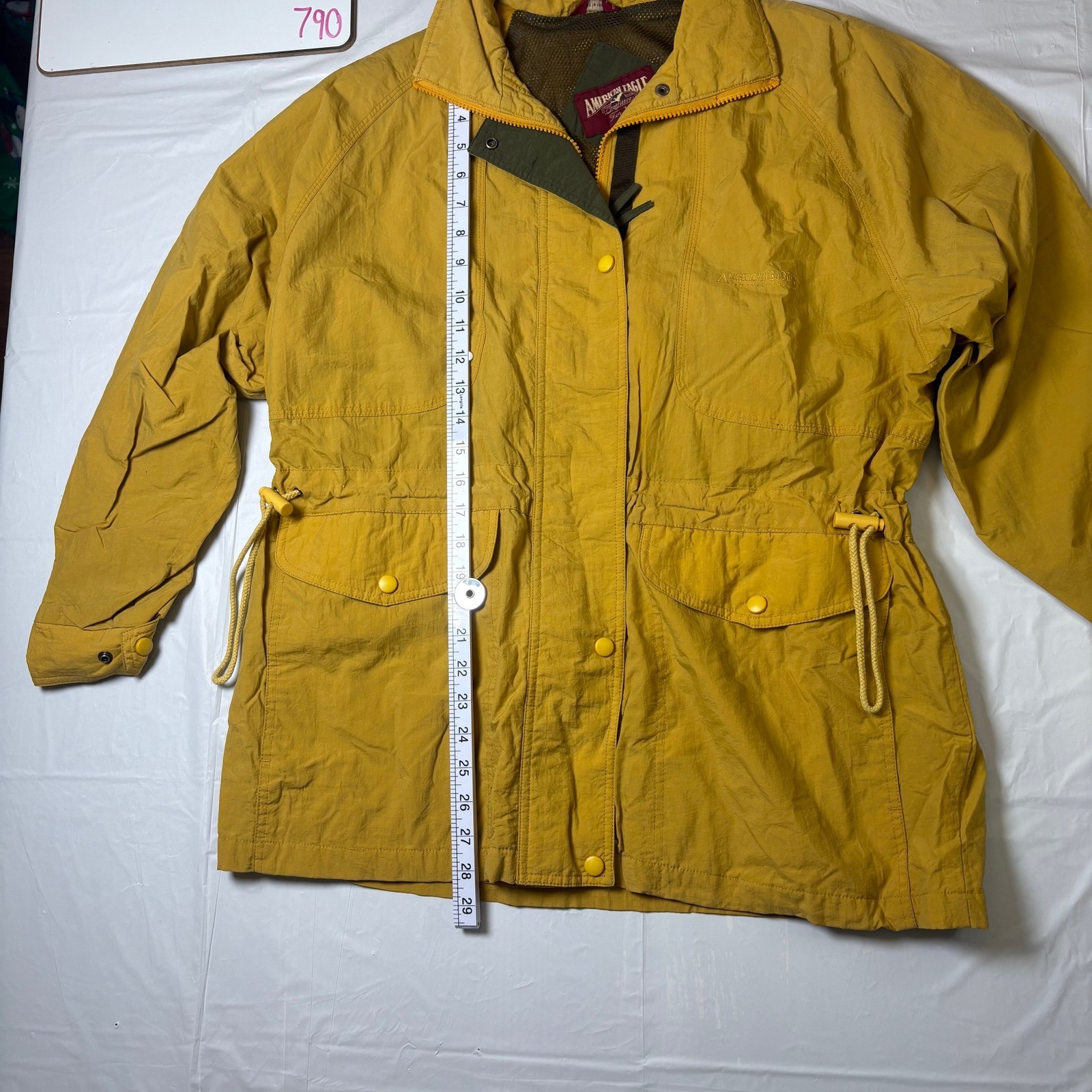 Vintage American Eagle Mustard Yellow Nylon Field Jacket Stowaway Hood Womens M
