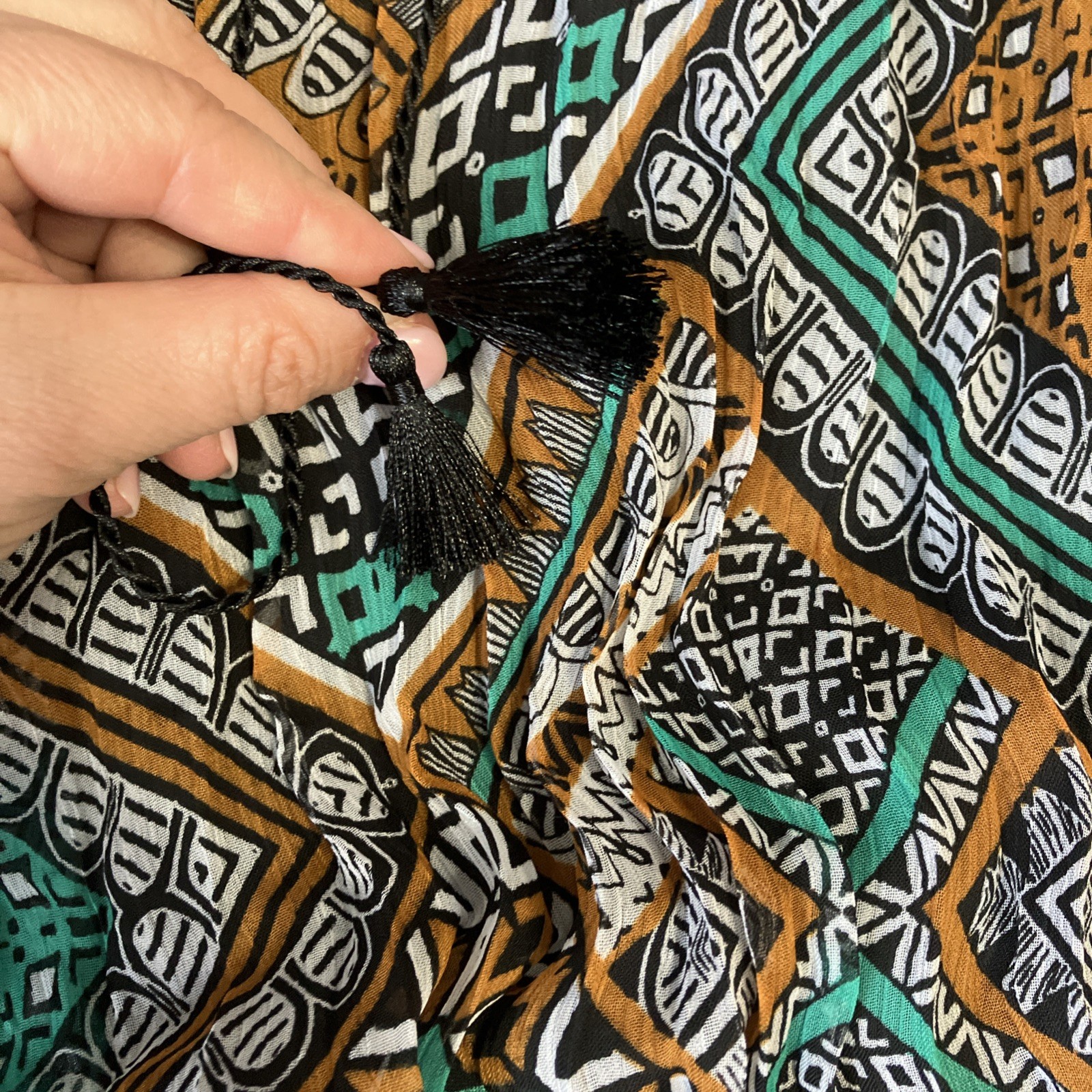 Boho Broomstick Hippie Maxi Skirt 2X Elastic Waist Aztec Southwest Ruby Rd Lined