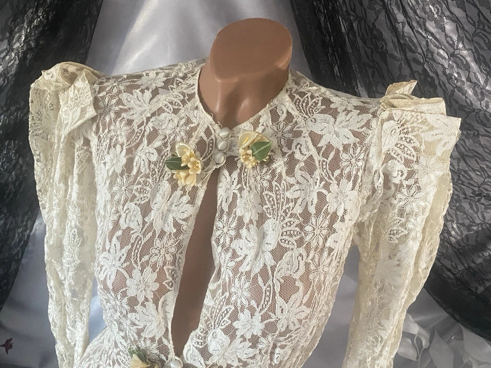 VTG 1920s LACE Lame Dress HOLLYWOOD SHEER MOVIESTAR MAXI DUSTER DRESS PEARL LILY