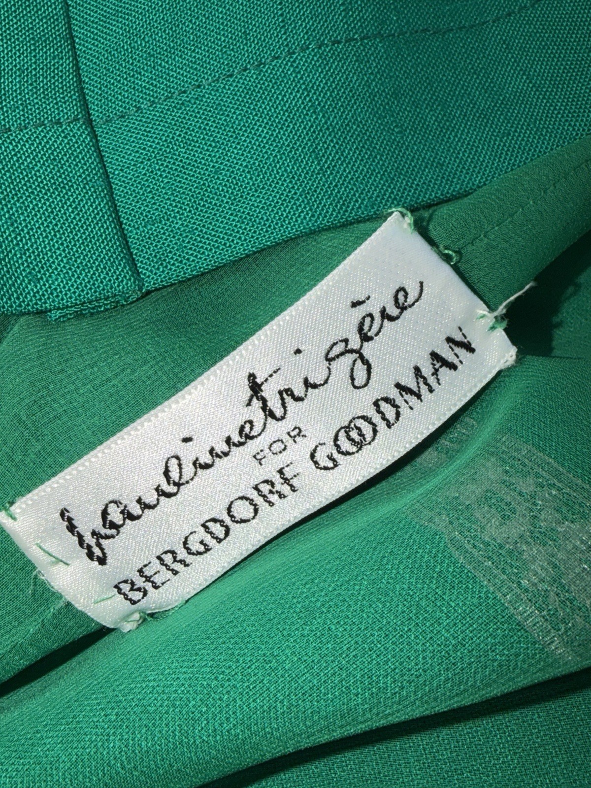VTG 80s Pauline Trigere Bergdorf Goodman Emerald Green Maxi Textured Shirt Dress