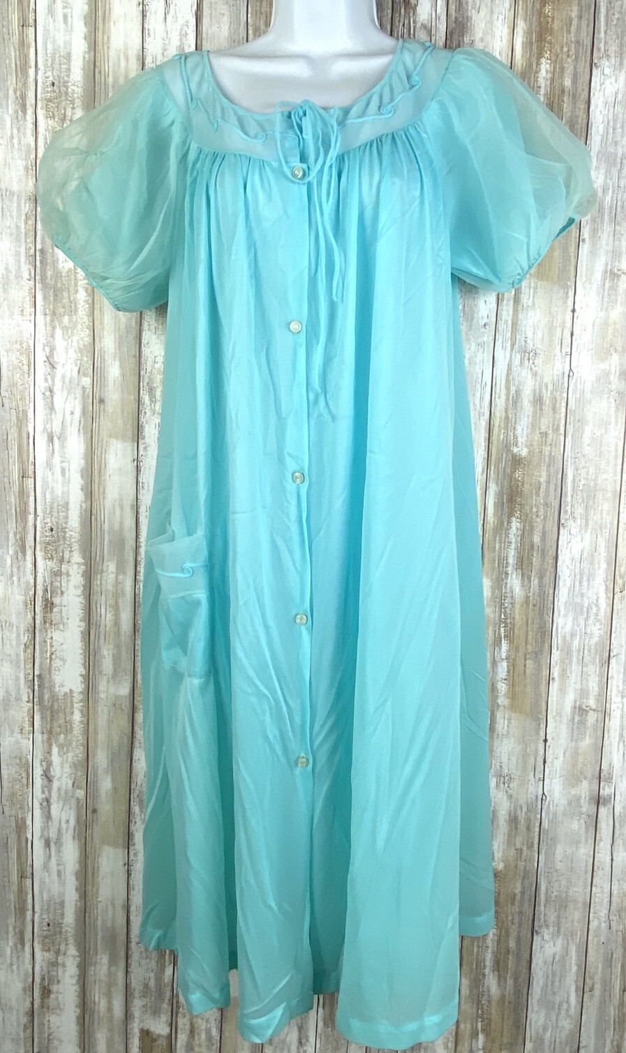 Vtg Gotham Gold Stripe Sz Small Aqua Nylon Nightgown Dress